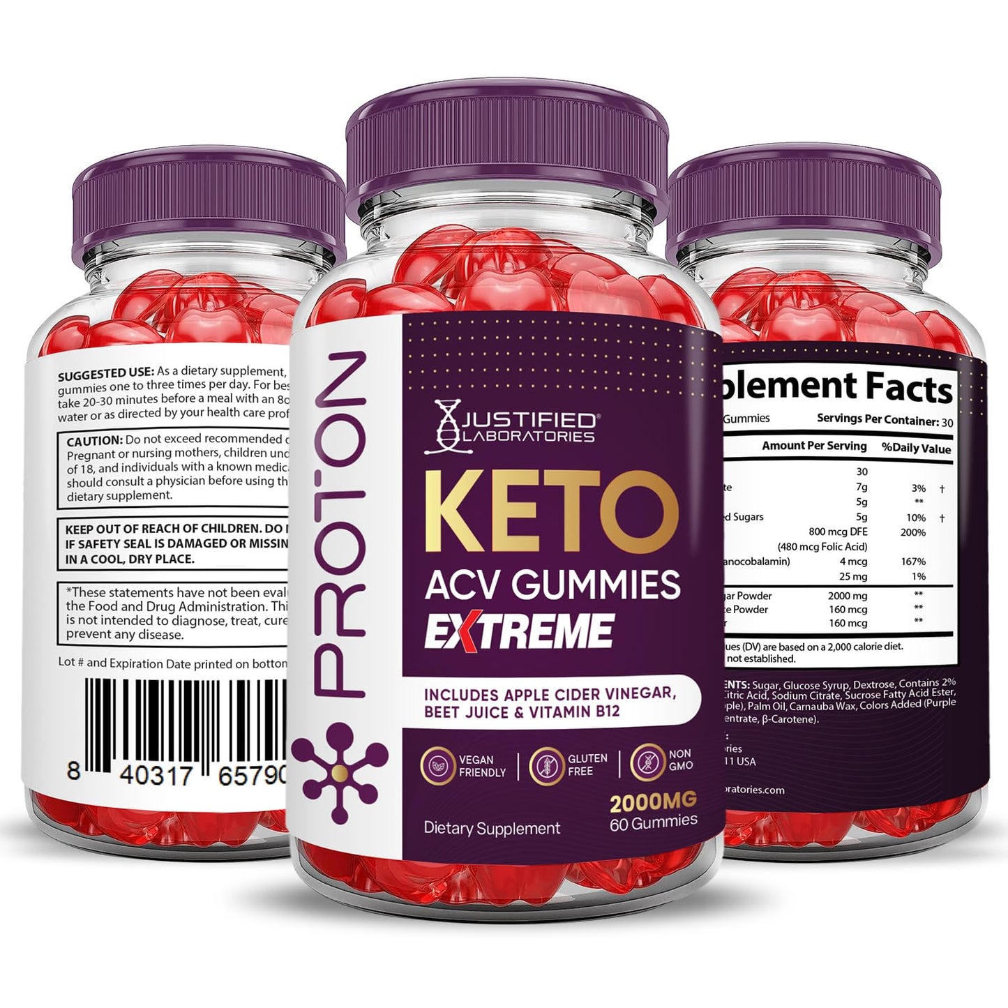 Justified Laboratories Proton Keto ACV Gummies Extreme Gummy 60 Count