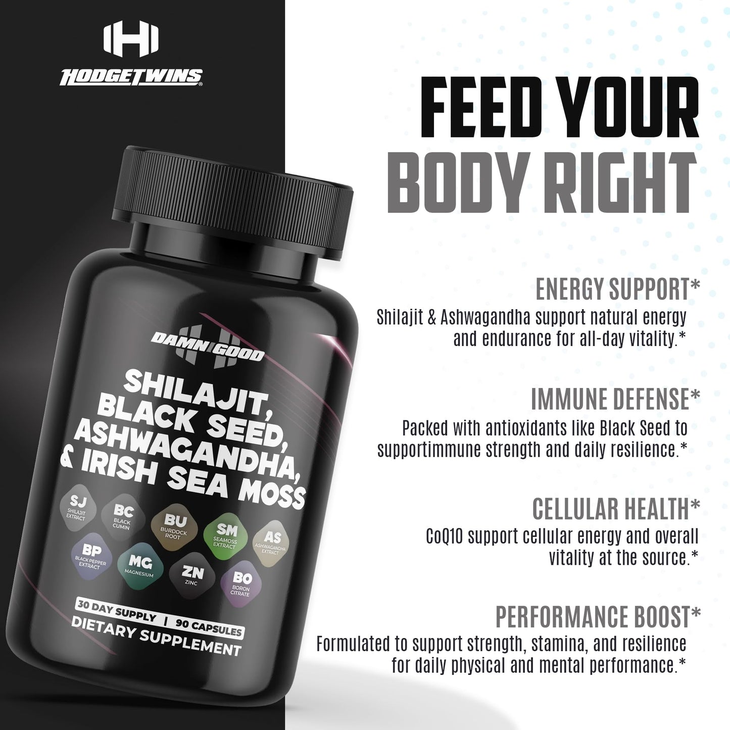 DAMN GOOD Hodge Twins Shilajit Capsules, 90 Count