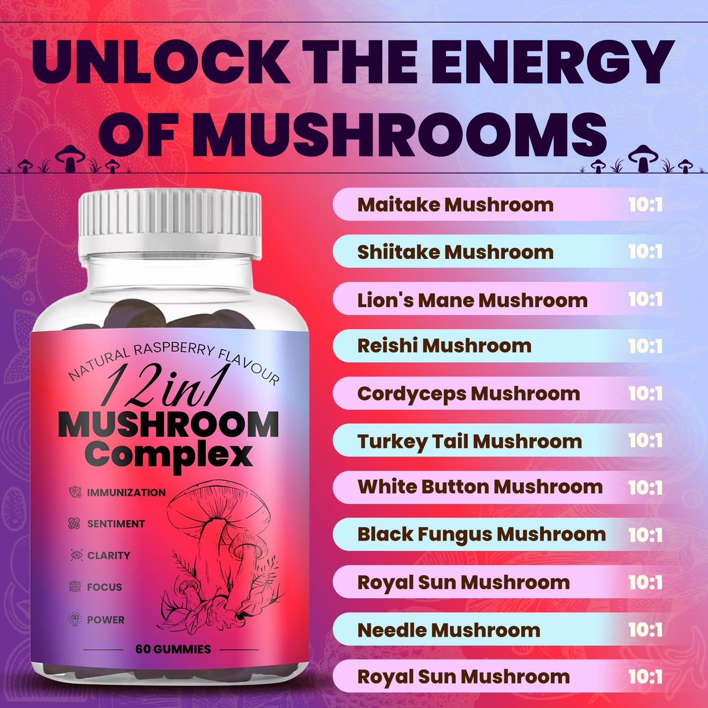 NUTSE Mushroom Gummies Gummy, 60 Count