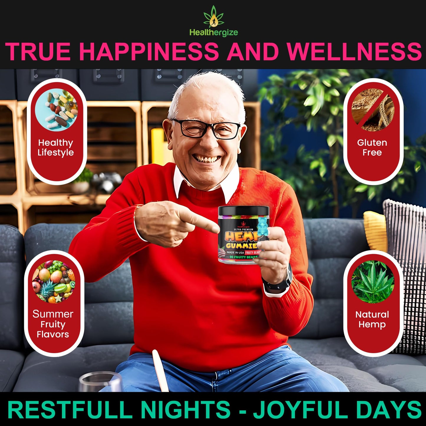 Healthergize Hemp Gummies for Sleep and Relaxation Gummy 90 Count