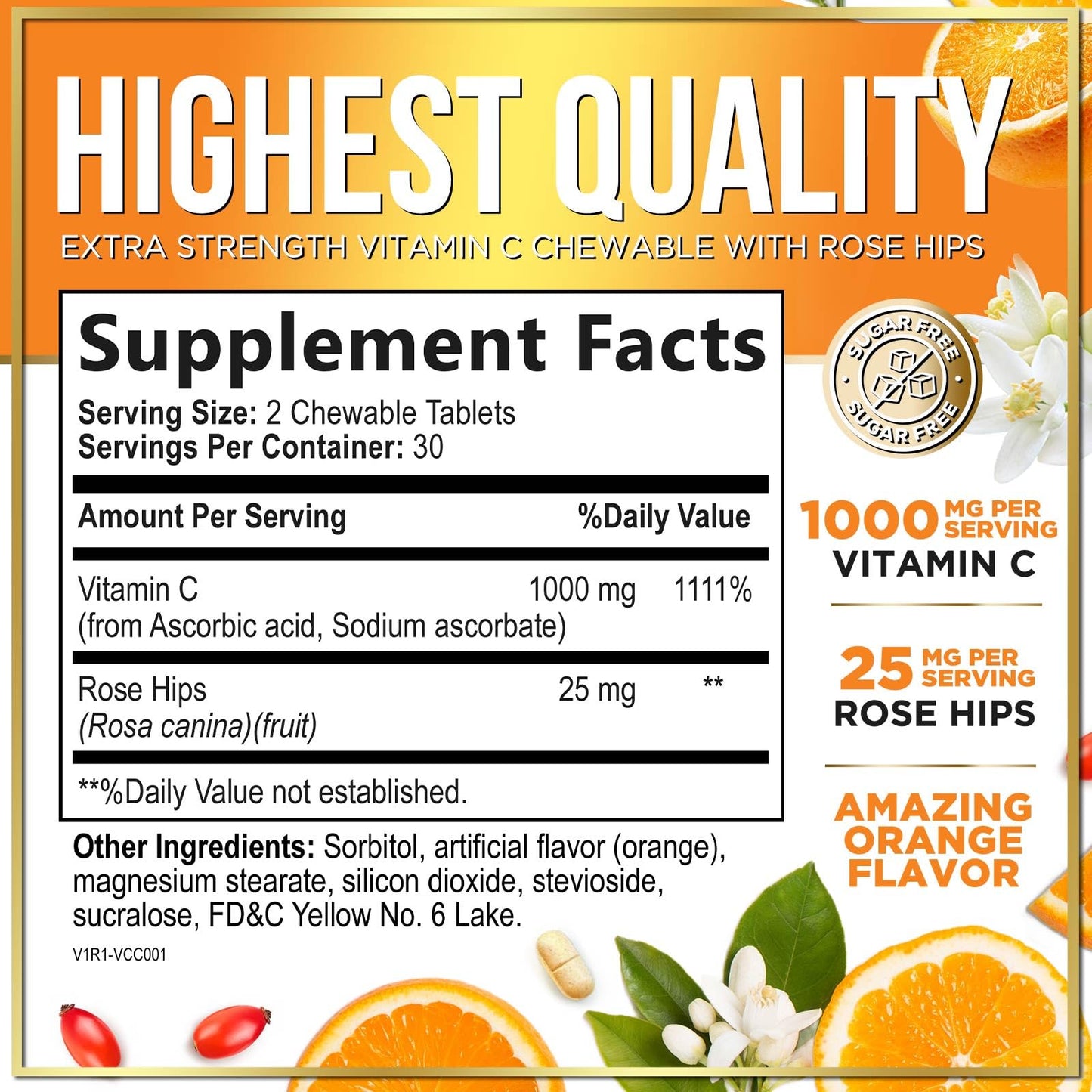 Hello Lovely! Vitamin C 1000mg Chewable Pills, 60 Count