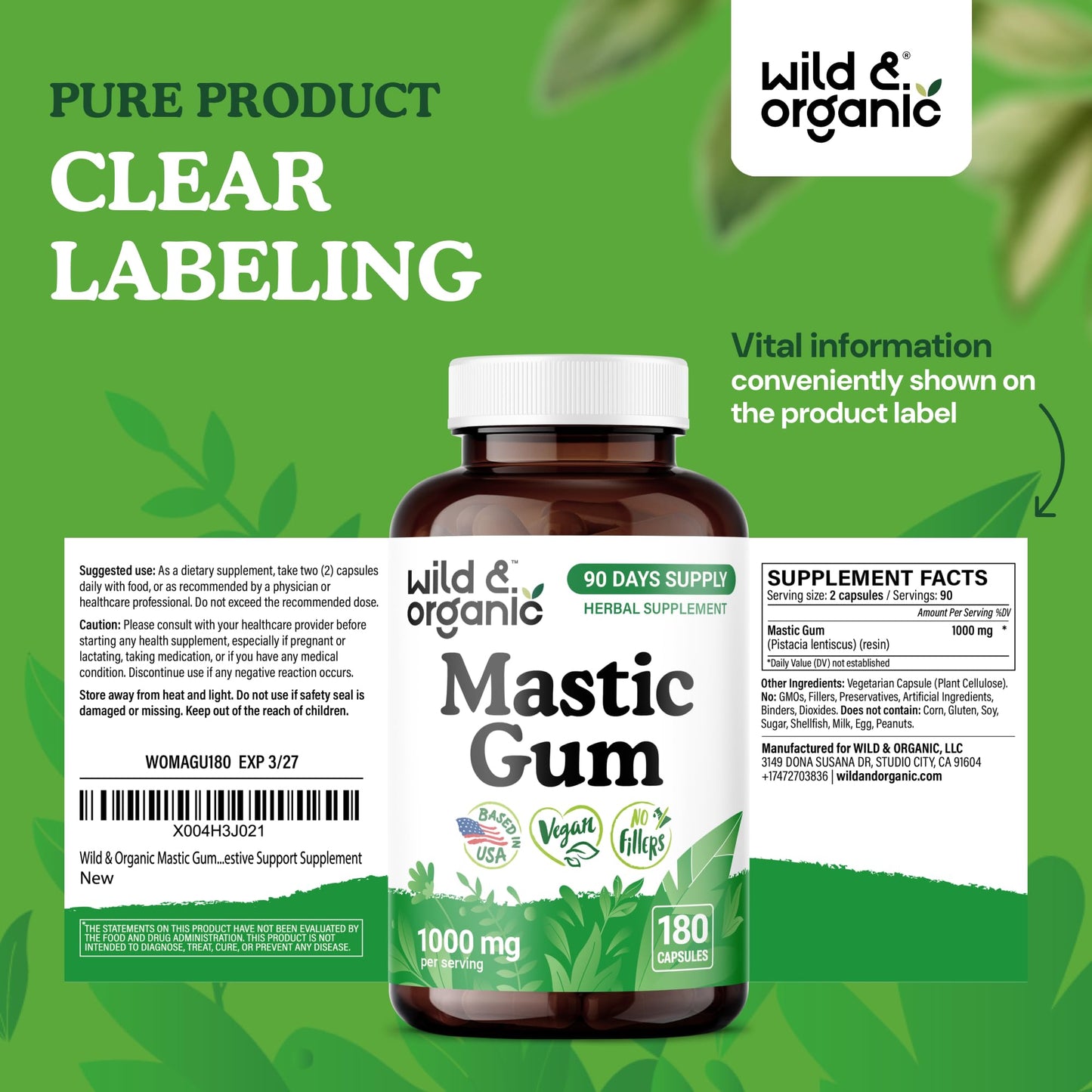 Wild & Organic Mastic Gum Capsules, 180 Count