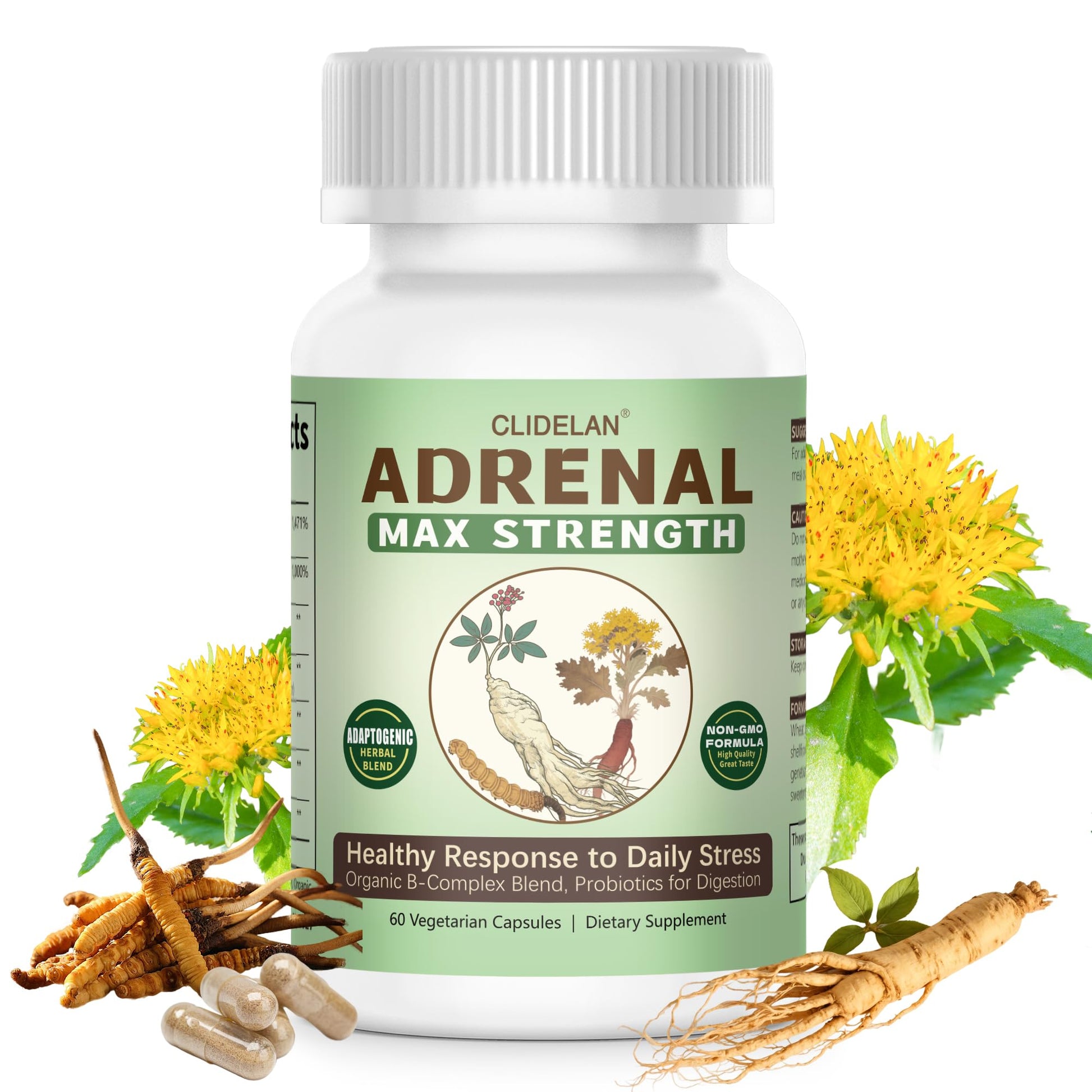 Clidelan Adrenal Support Supplements for Daily Balance Capsules, 60 Capsules