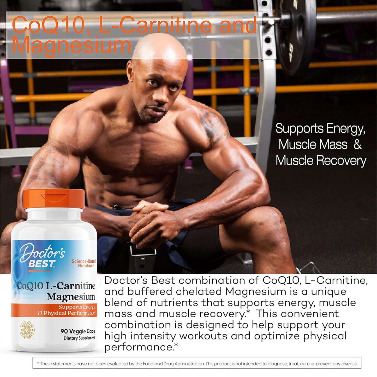 Doctor's Best CoQ10 L-Carnitine Magnesium Supplement Capsules 90 Count