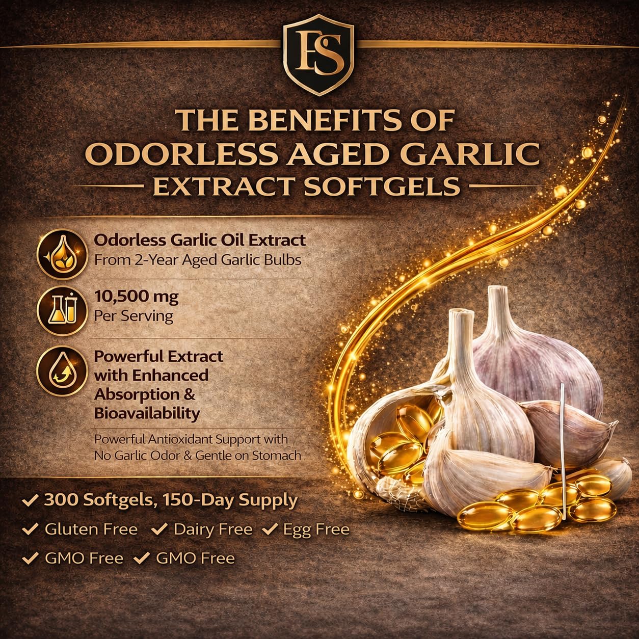 Prestige Supply Aged Garlic Extract Odorless Garlic Supplements with Magnesium, Chromium, B1 & B9 Softgels 300 Count