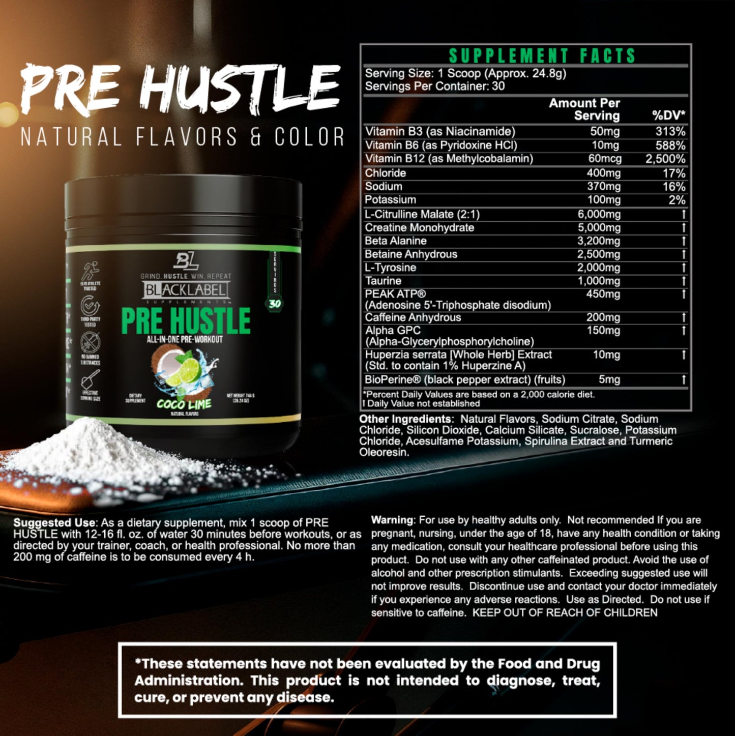 BLACKLABEL Supplements PRE Hustle V3 NSF Certified for Sport Pre-Workout Powder 26.24 Servings