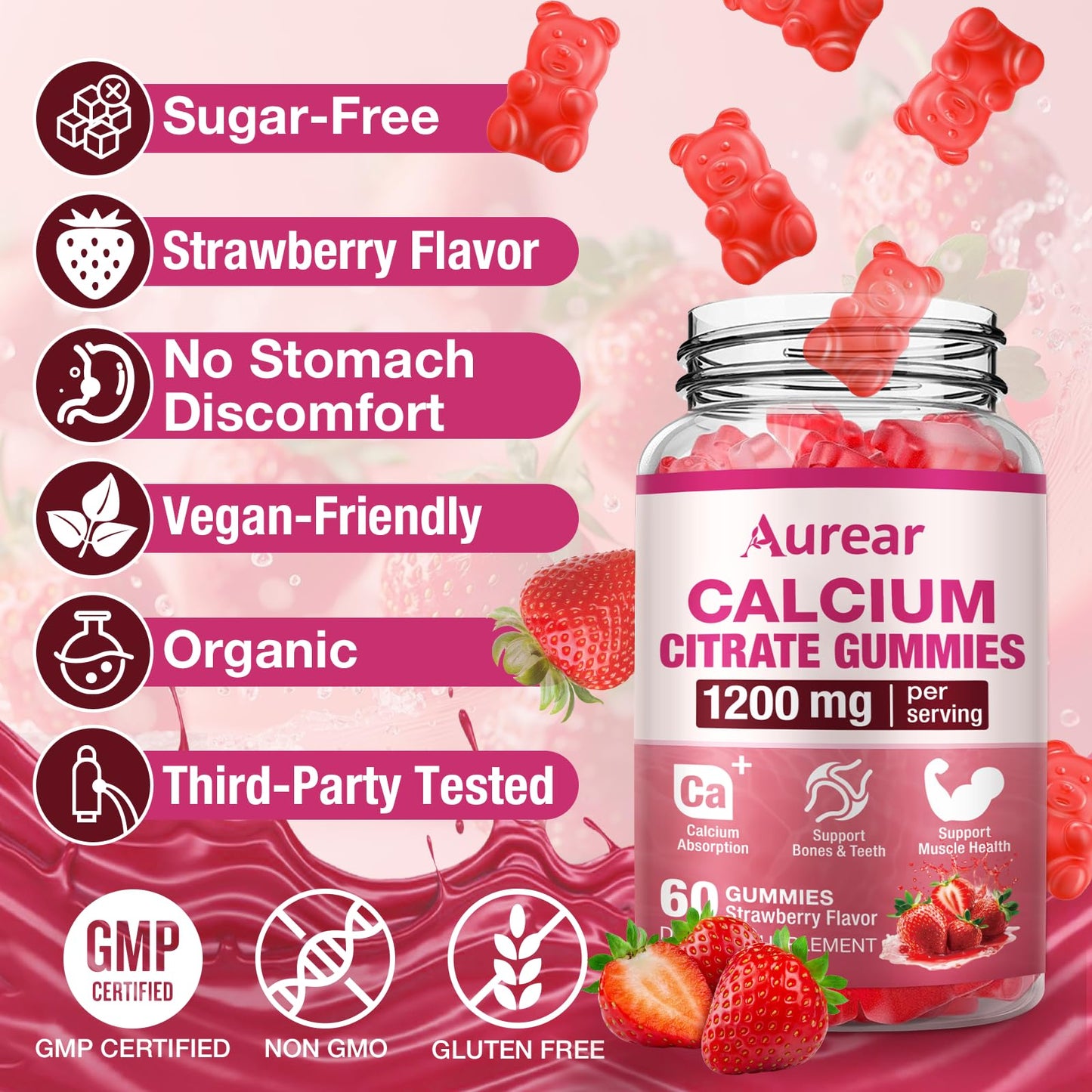 Aurear 1200mg Calcium Citrate Gummies 60 Count