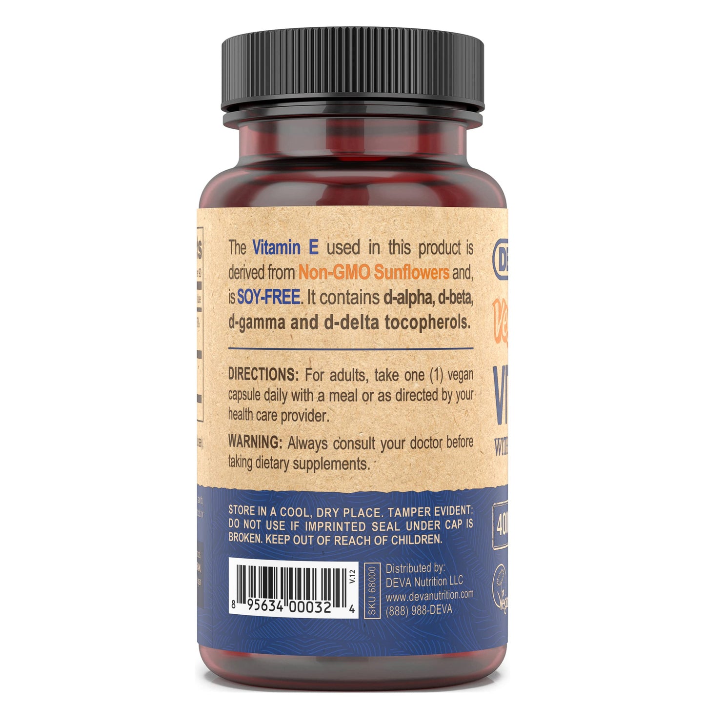DEVA Vitamin E High Potency 400IU with Mixed Tocopherols, 90 Capsules