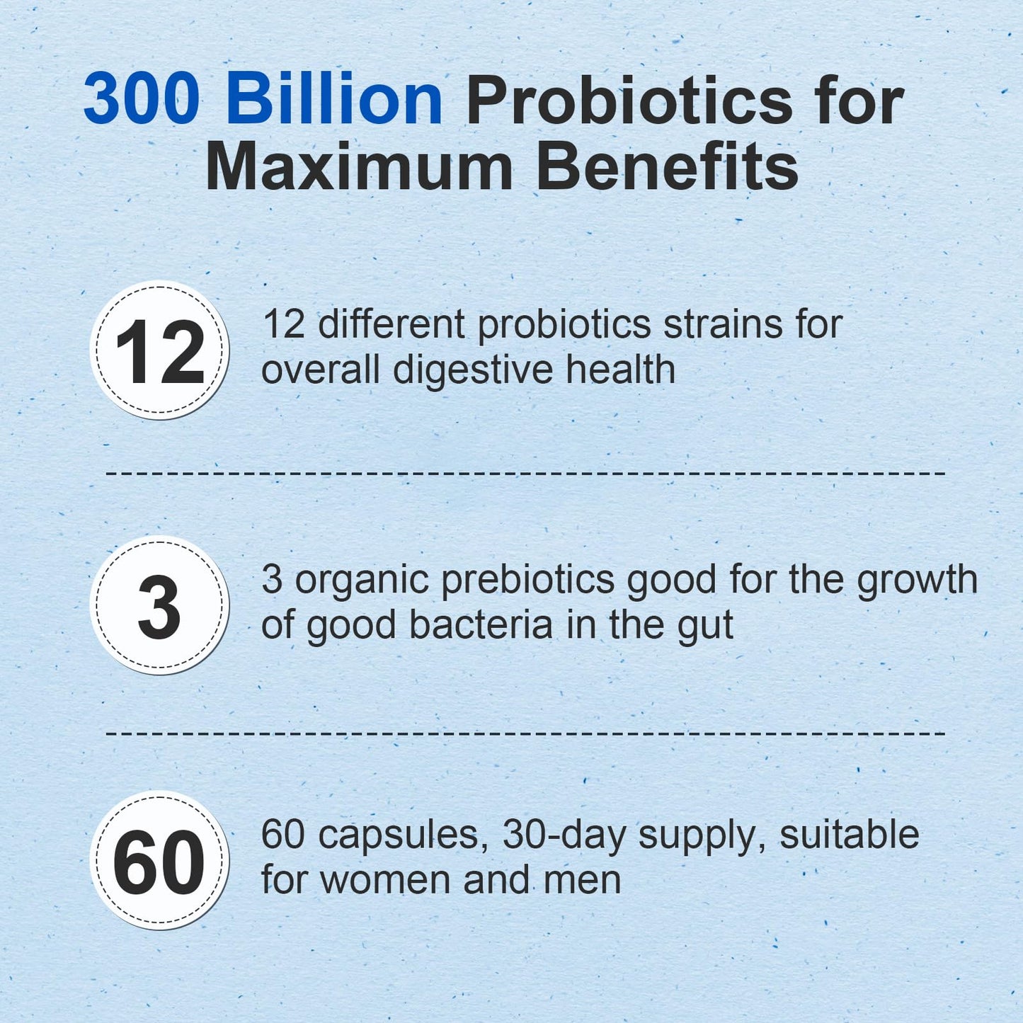 Linkvibe Probiotic 300 Billion CFU - 12 Strains with Organic Prebiotics for Digestive & Gut, Immune, Bloating Health - Probiotics for Women and Men - Daily Dairy Free, Shelf Stable Capsules 60 Count