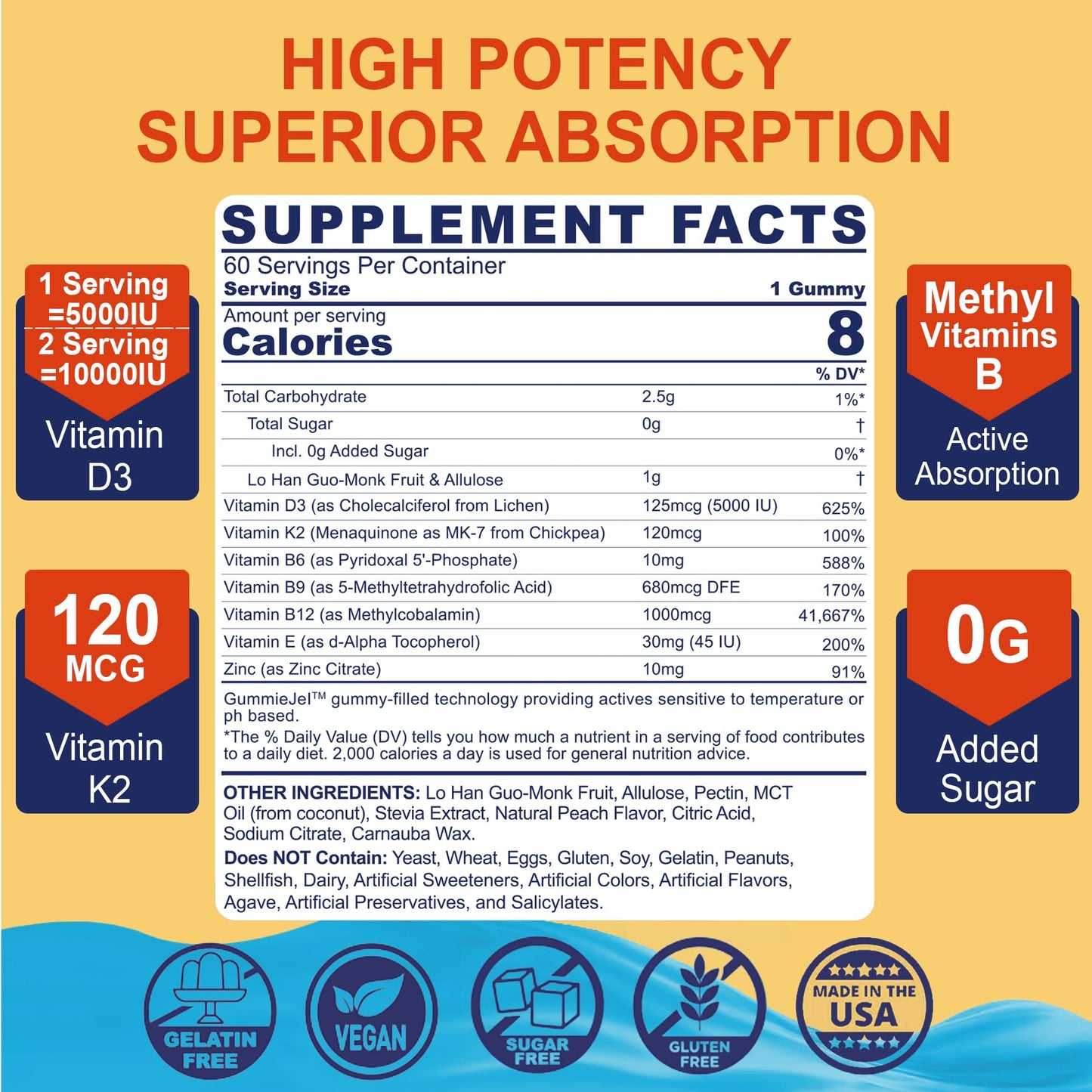 NEVISS D3 5000IU K2 Gummies + Marine Algae Calcium Gummies Bundle, 180 Gummies