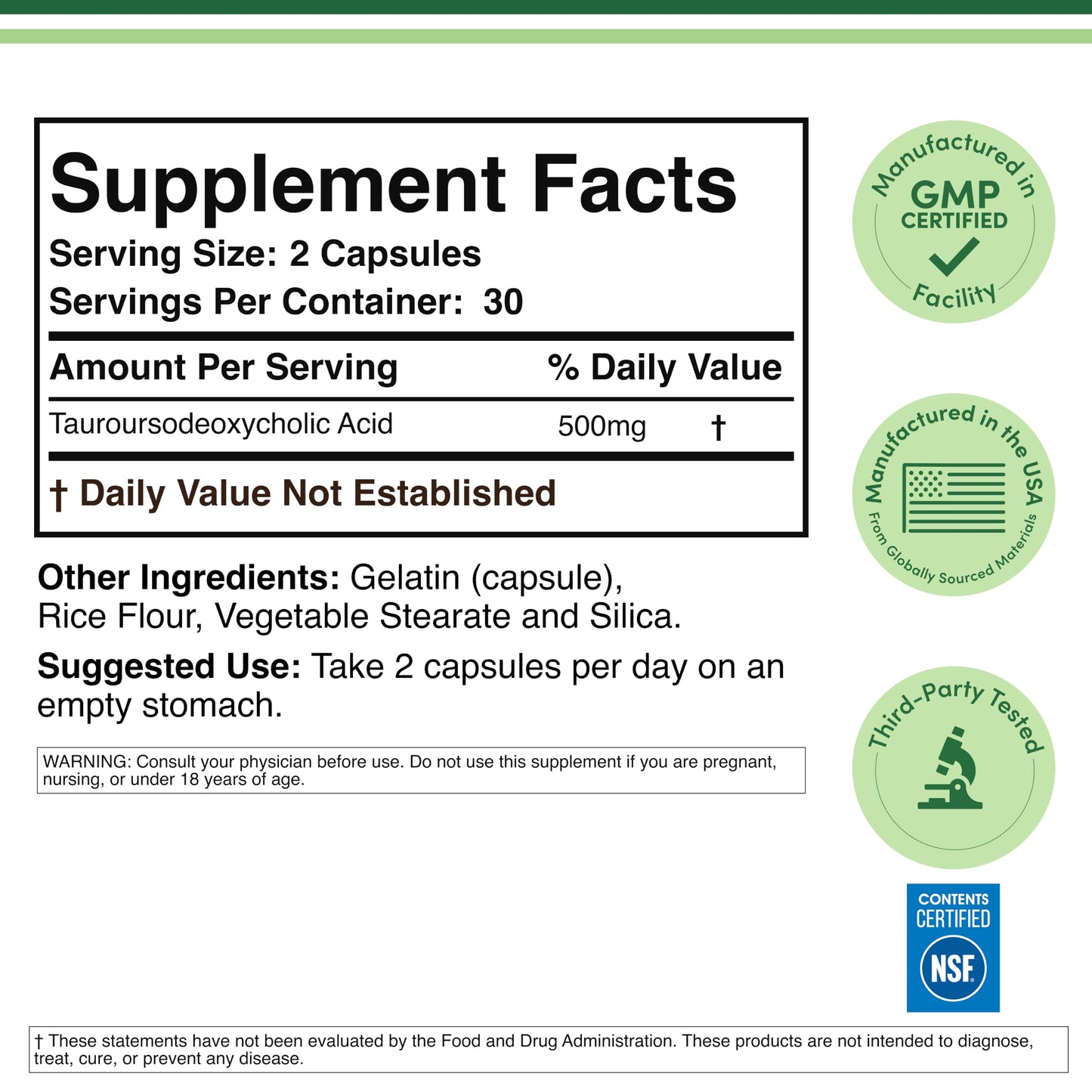 Double Wood Supplements TUDCA Bile Salts 500mg Capsules 60 Count