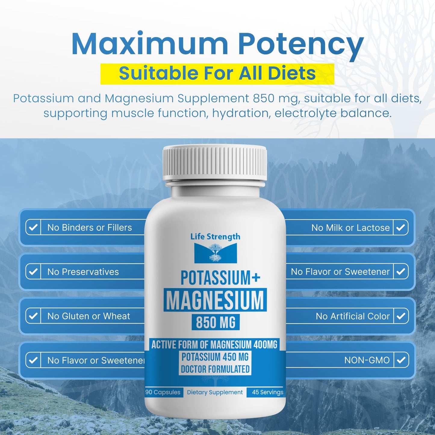 LifeStrength Magnesium Potassium Complex Capsules 90 Count