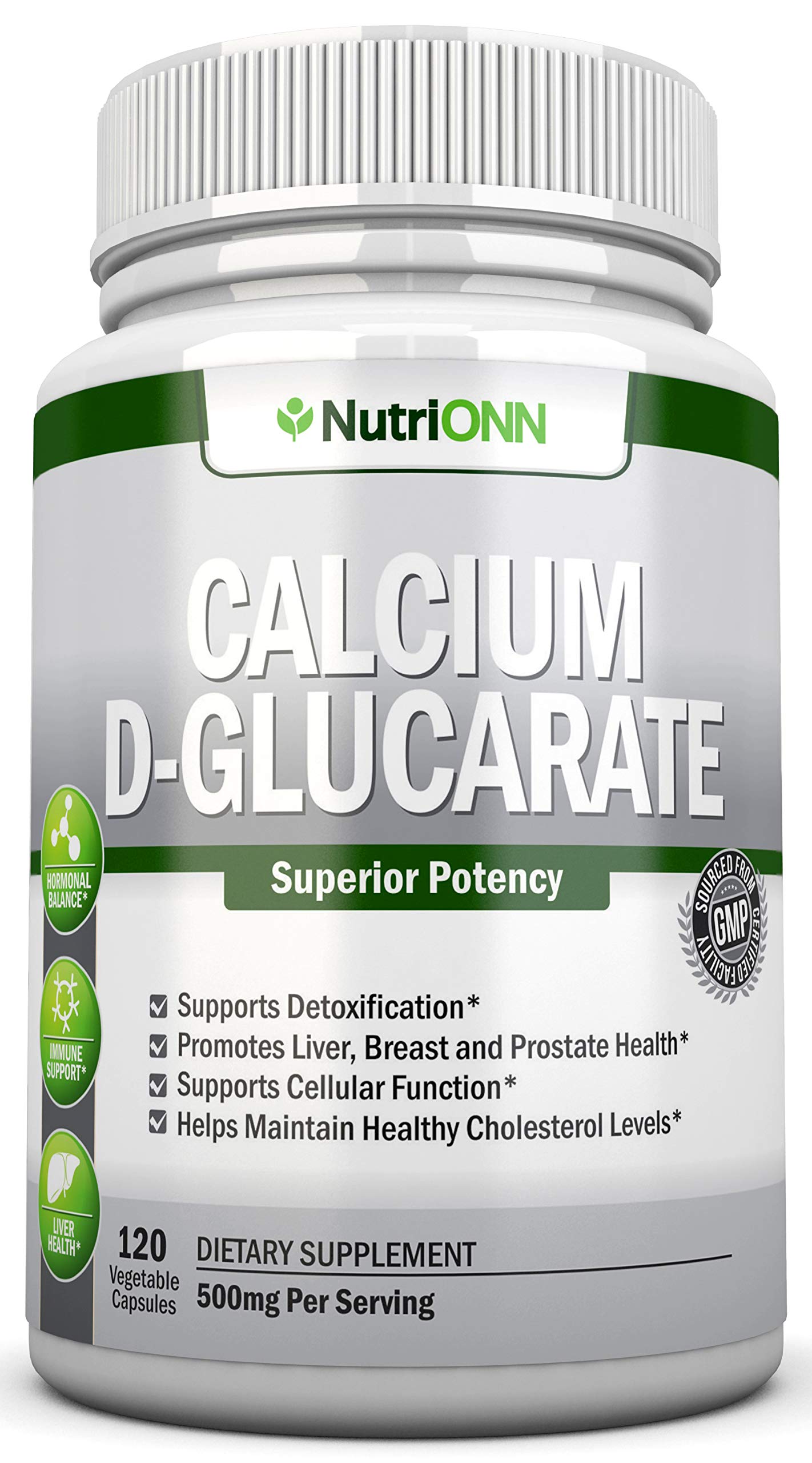 NutriONN Calcium D-Glucarate 500mg Capsules, 120 Count