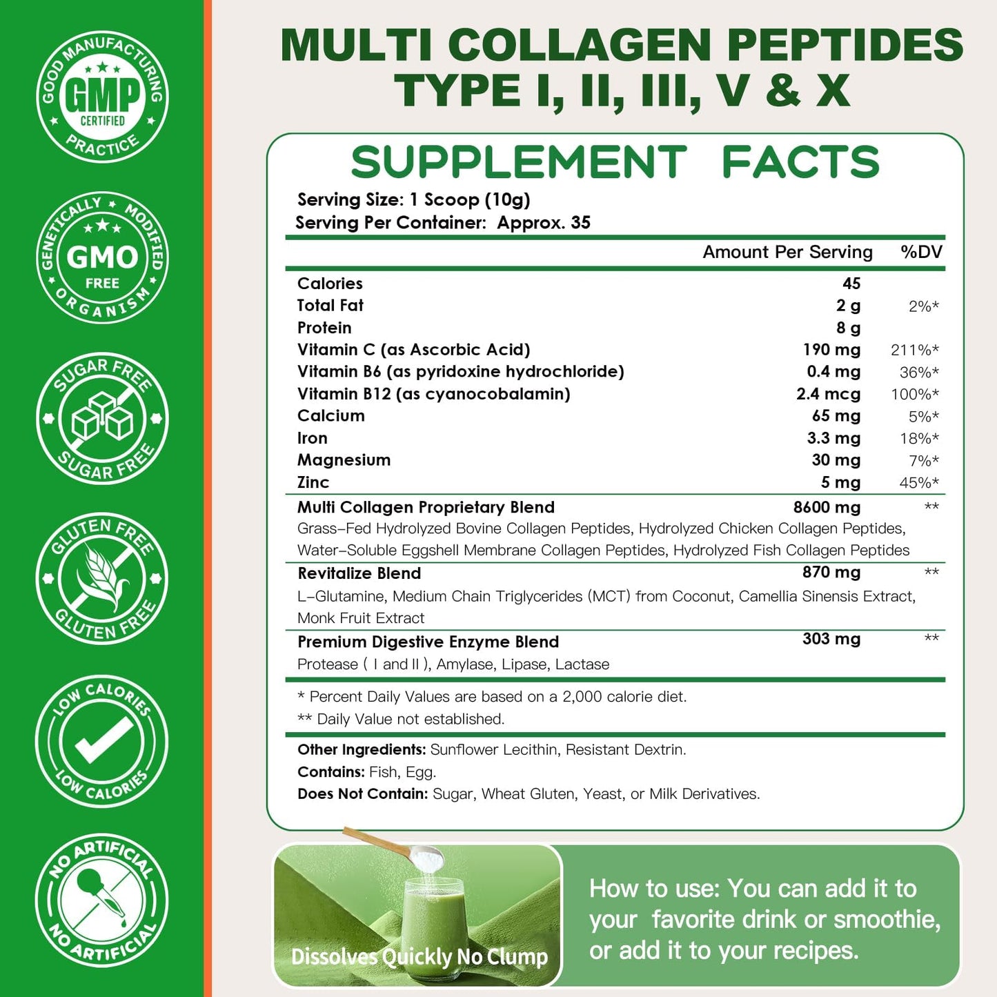 NATURE TARGET Collagen Powder for Women, Multi Collagen Peptides with Multivitamin & Digestive Enzyme Energy Blend, Supports Skin Hair, Nail & Joint, Powder, 12.35 Ounce
