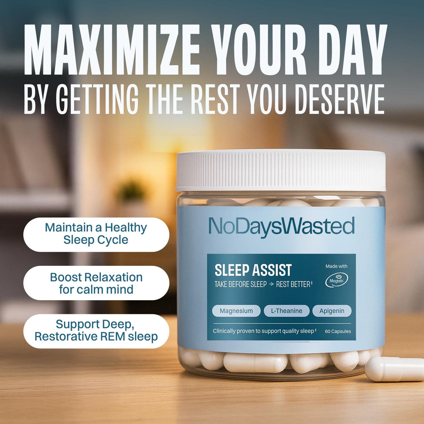 No Days Wasted Magnesium Sleep Supplement 60 Capsules