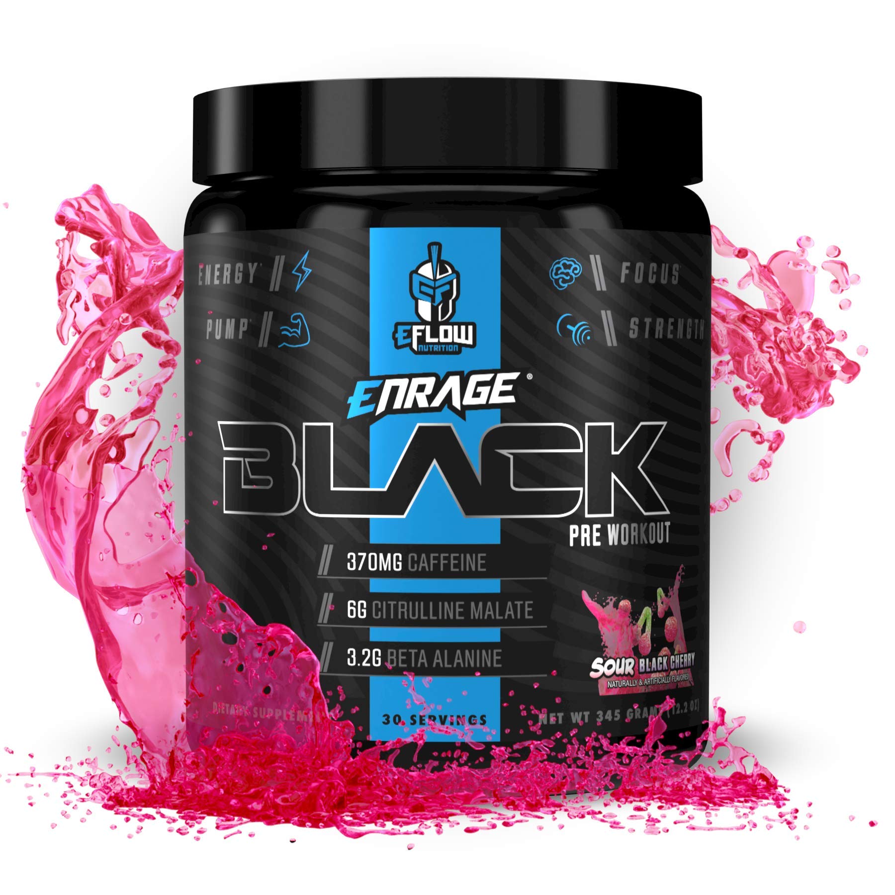 eFlow Nutrition Enrage Black High Stimulant Pre Workout Powder, 12.2 Ounce