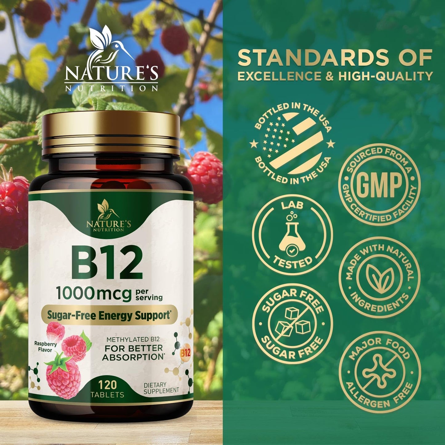 Nature's Nutrition Vitamin B12 1000 mcg Methylcobalamin Chewable Tablet, 120 Tablets