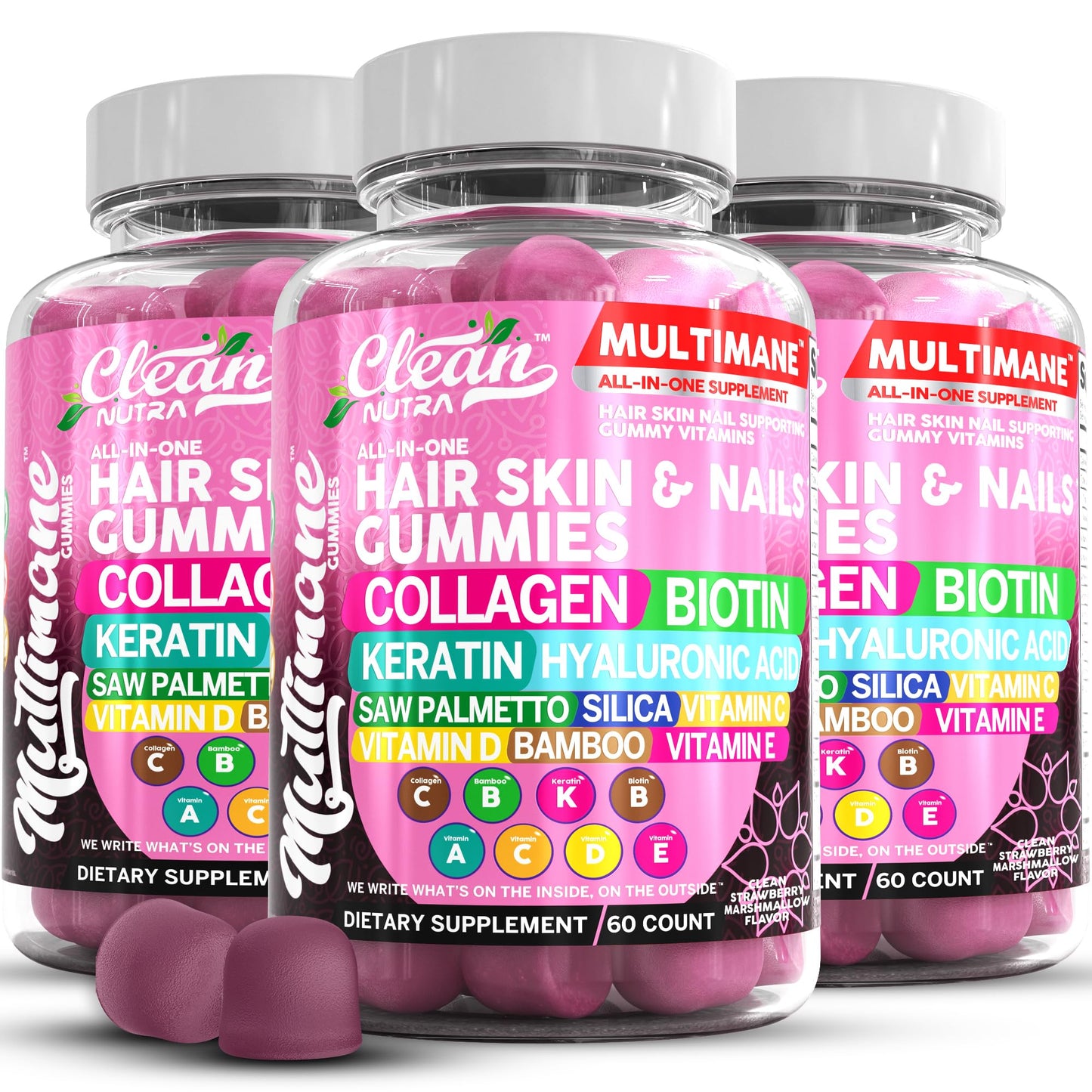Clean Nutraceuticals Biotin Collagen Keratin 60 Gummies