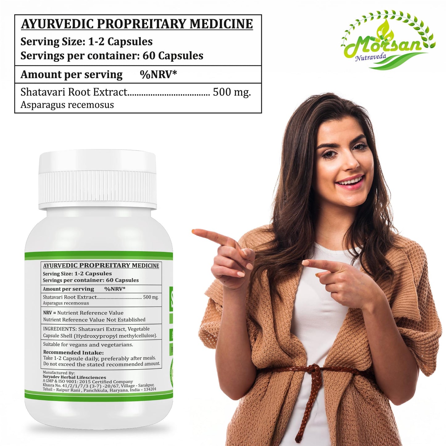 Morsan Nutraveda Shatavari Extract Capsules, 120 Veg Capsules