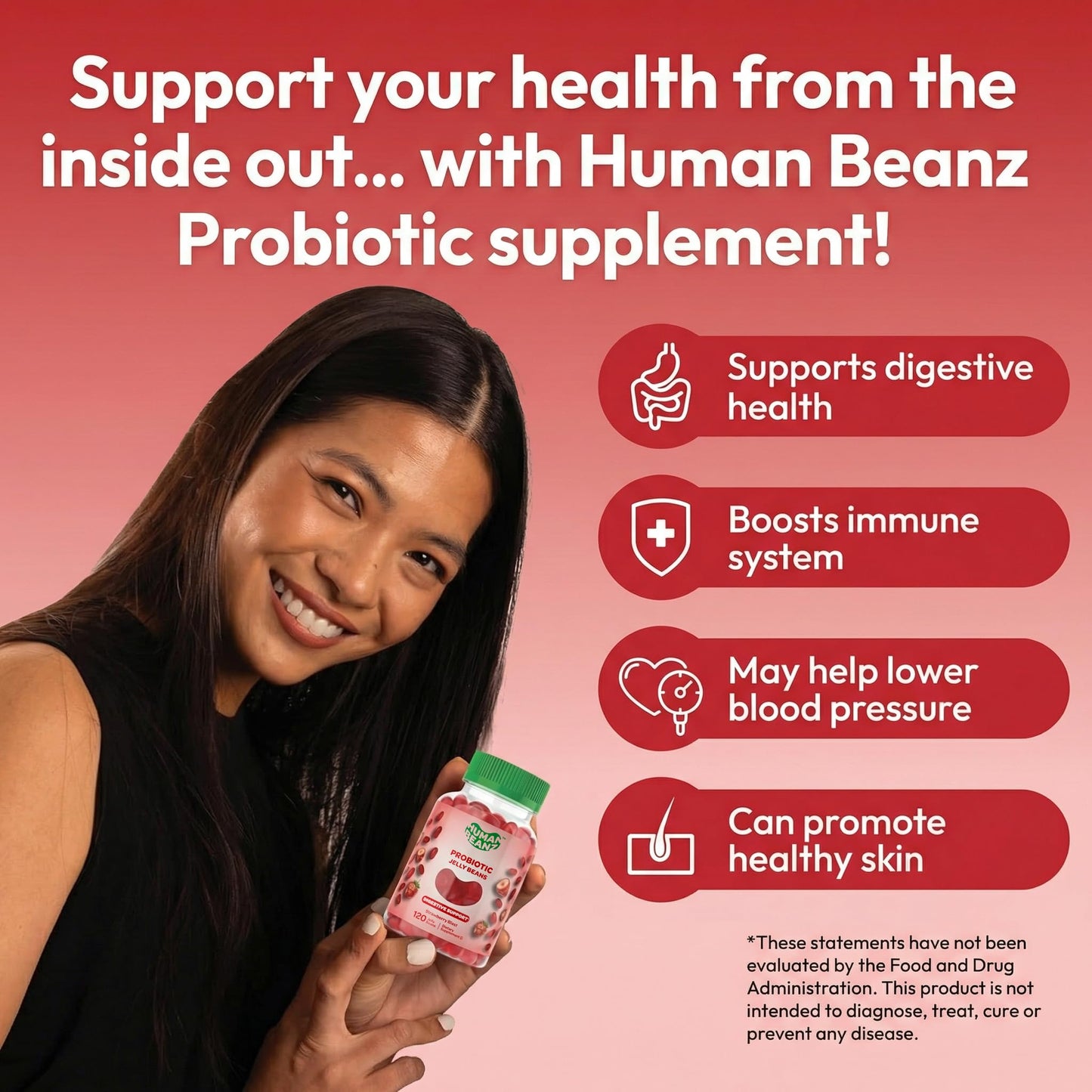 Human Beanz Probiotic Jelly Bean Gummies for Men and Women 120 Gummies
