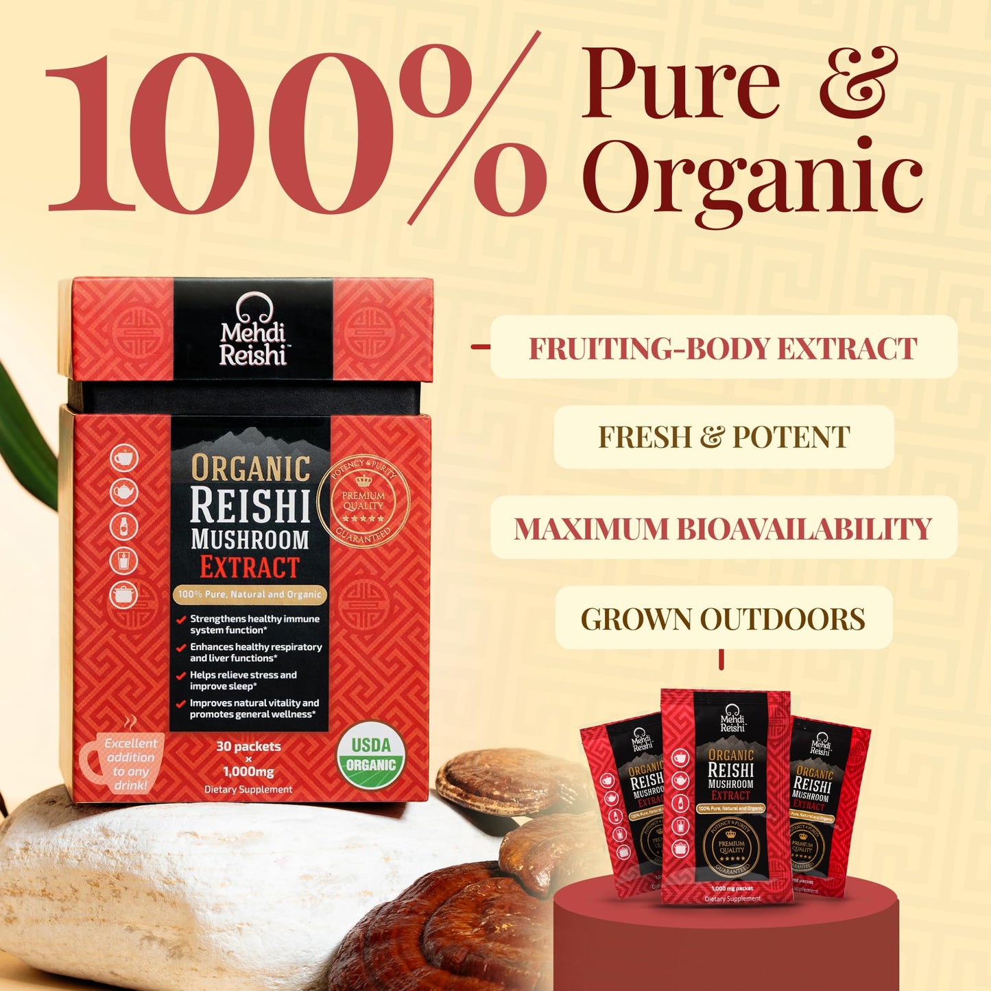 Mehdi Reishi Organic Reishi Extract Powder 30 Count