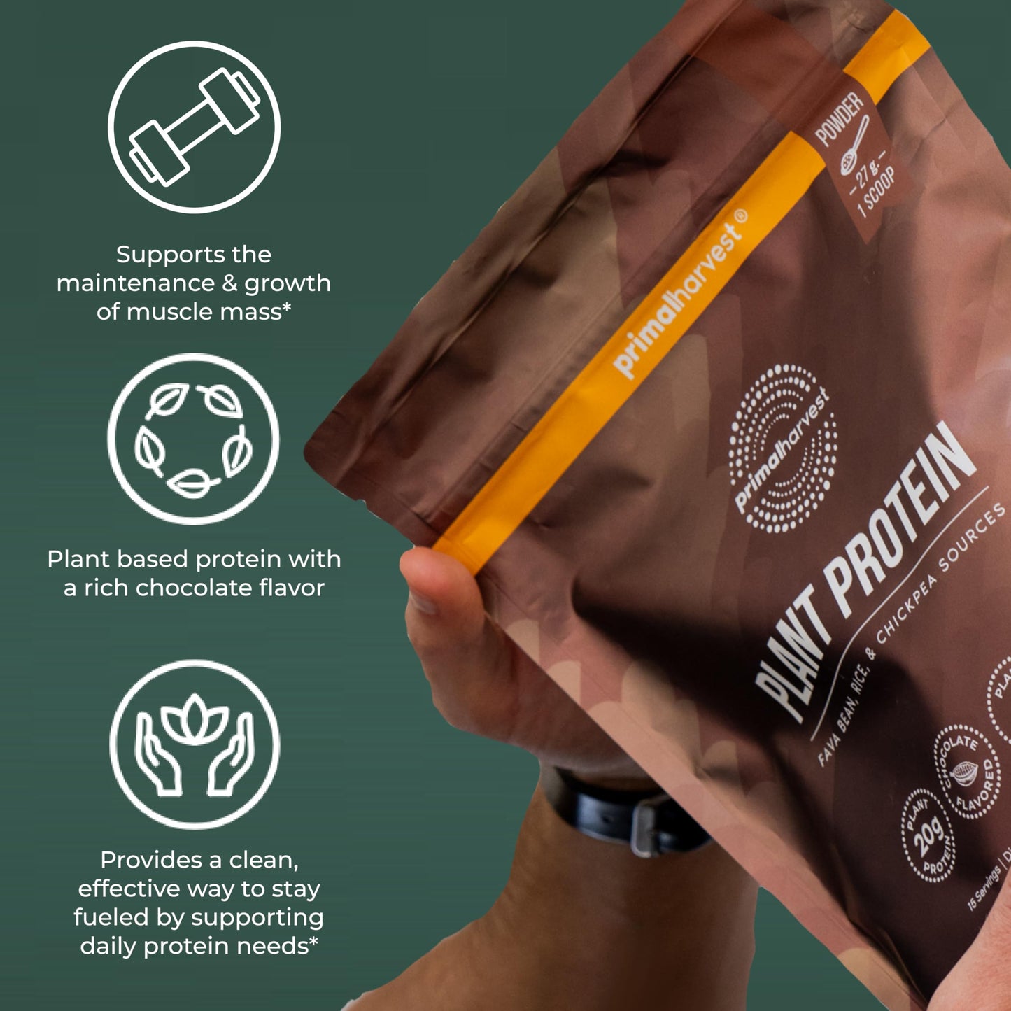 Primal Harvest Protein Powder, Vegan Chocolate, Gluten & Dairy Free, 14.29 Ounce