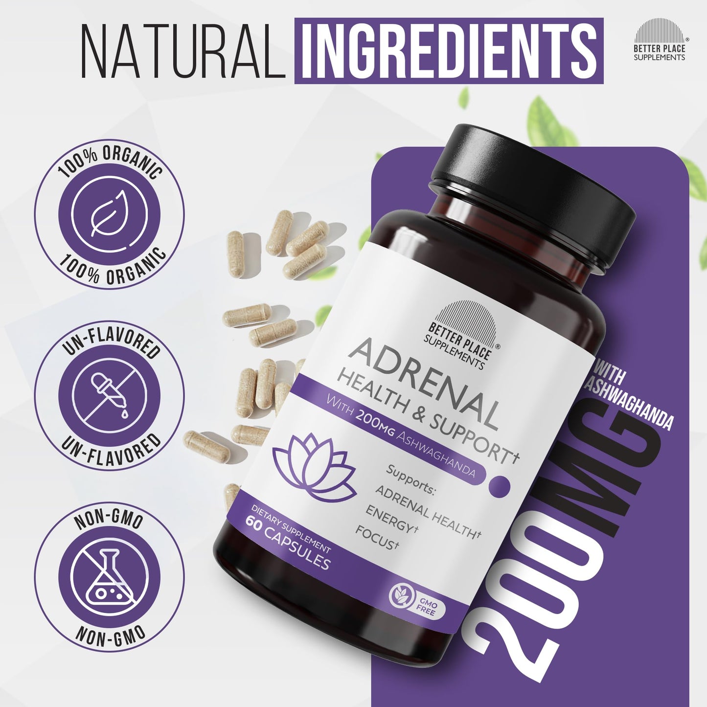 Better Place Organics Adrenal Health & Support Capsule, 60 Count