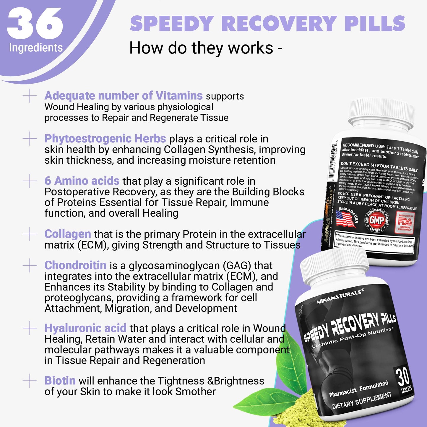 MINANATURALS Speedy Recovery Pills Post-OP Recovery Supplement Tablets, 30 Tablets
