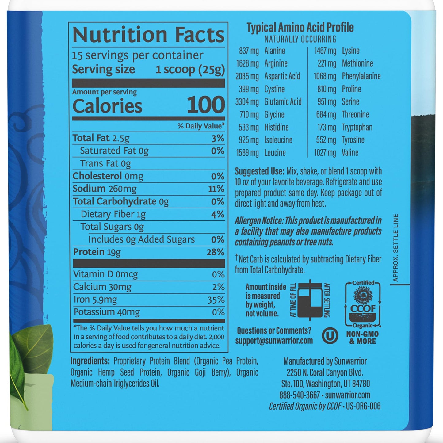 Sunwarrior Organic Warrior Blend Natural Protein Powder, 13.13 oz