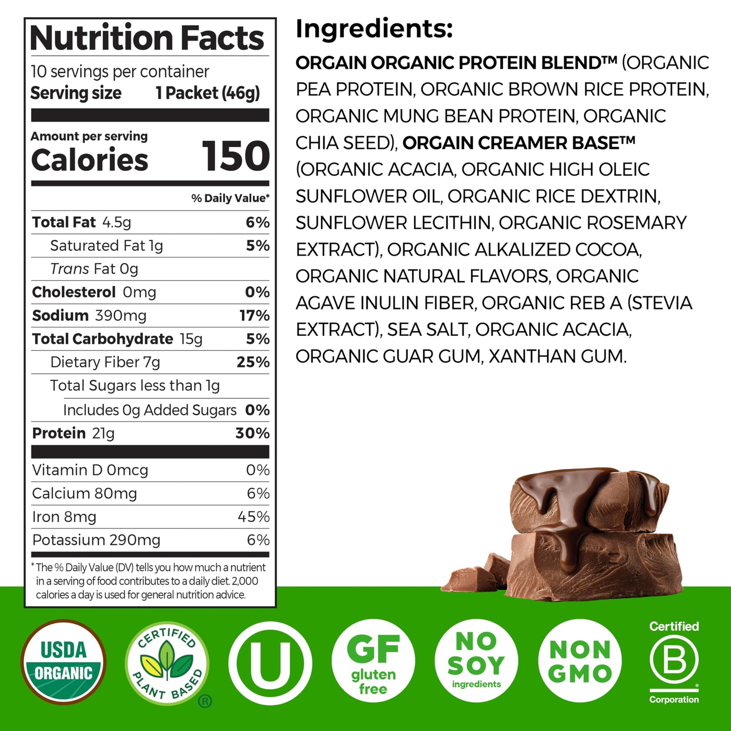Orgain Organic Vegan Protein Powder Creamy Chocolate Fudge, 10 Single-Serve Packets