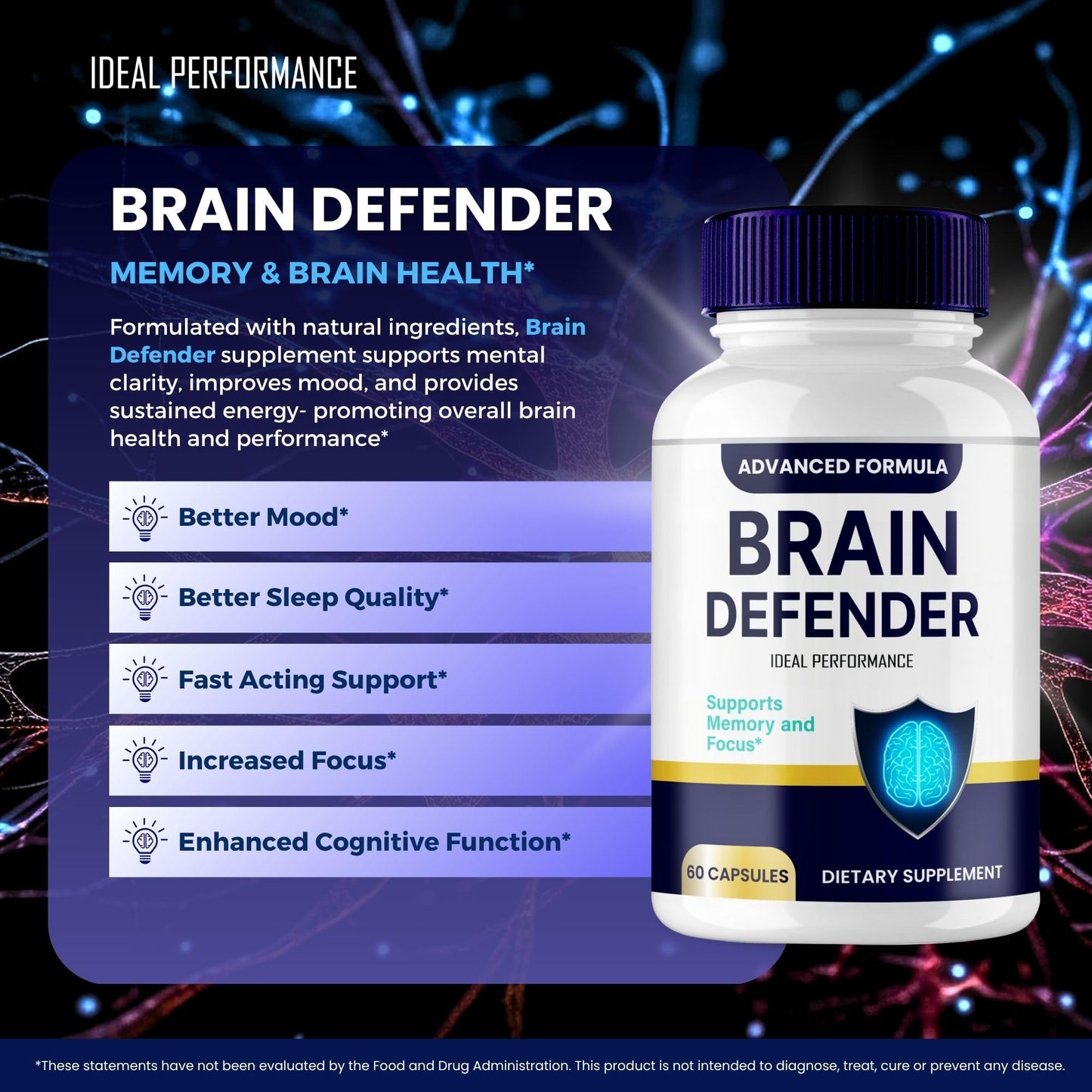 IDEAL PERFORMANCE Brain Defender Supplement Capsule 120 Count
