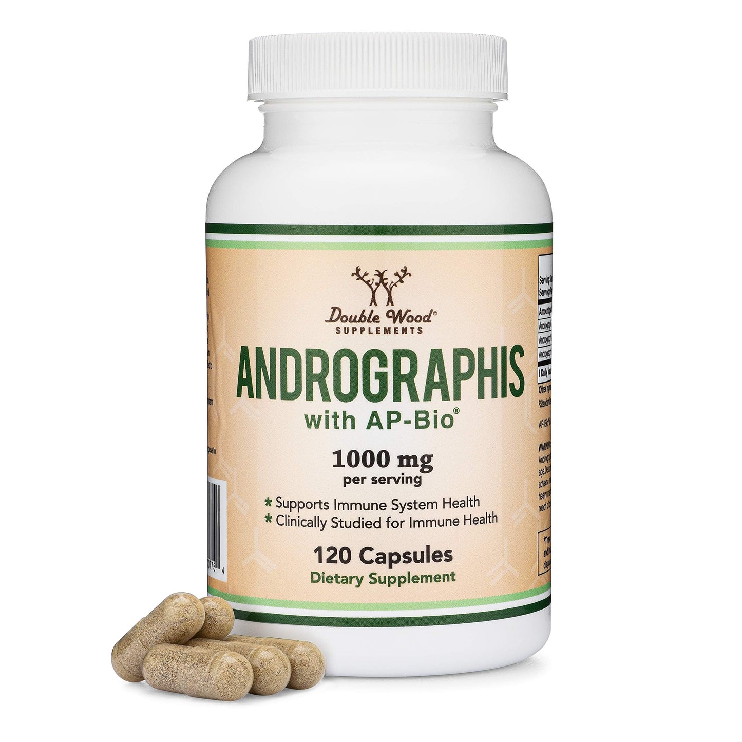 Double Wood Supplements Andrographis 1000mg AP-Bio 30% Standardized Immune Support 120 Capsules