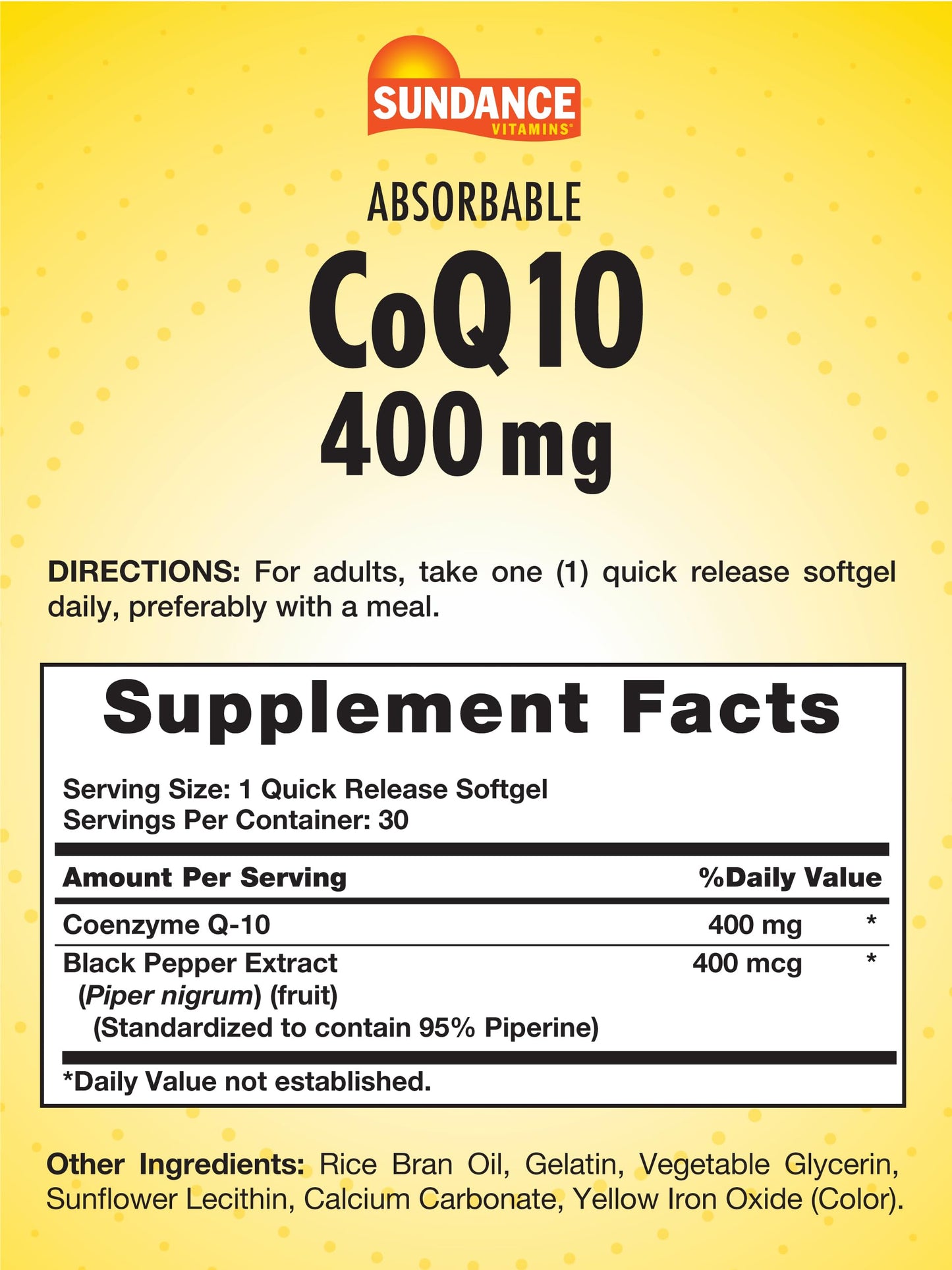 Sundance CoQ10 400mg Softgel 30 Count