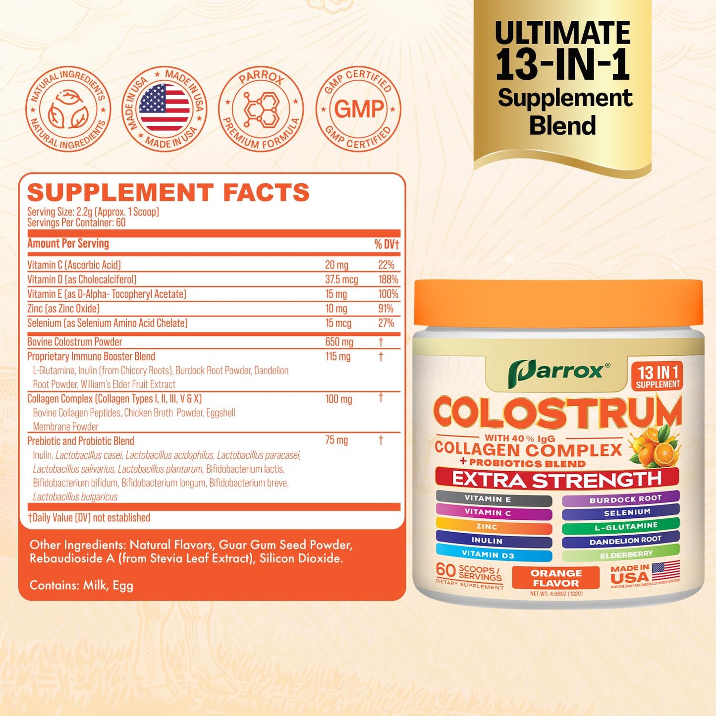 Parrox Colostrum Powder, 60 Servings