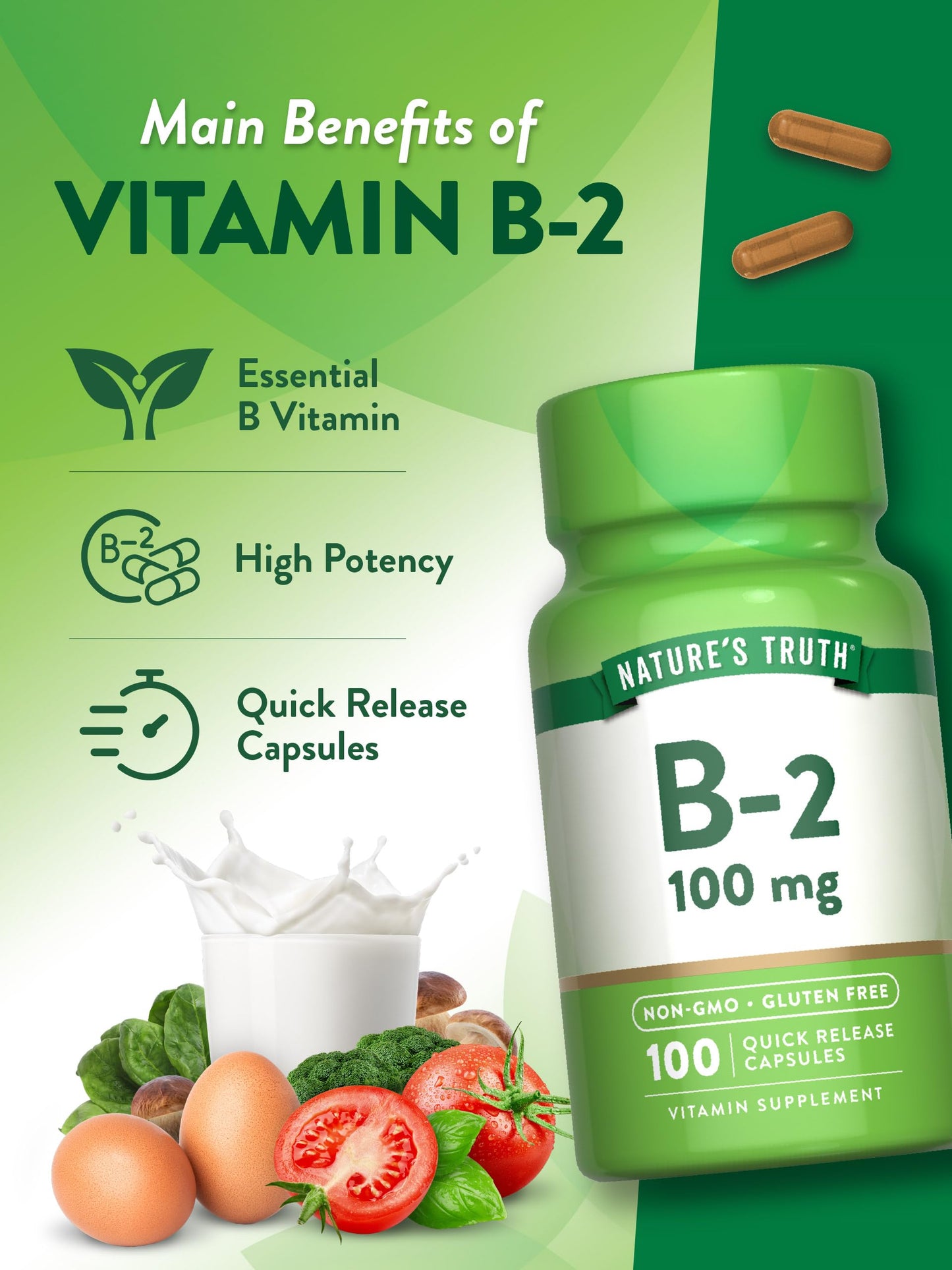 Nature's Truth B2 Vitamin Riboflavin 100mg Capsules 100 Count