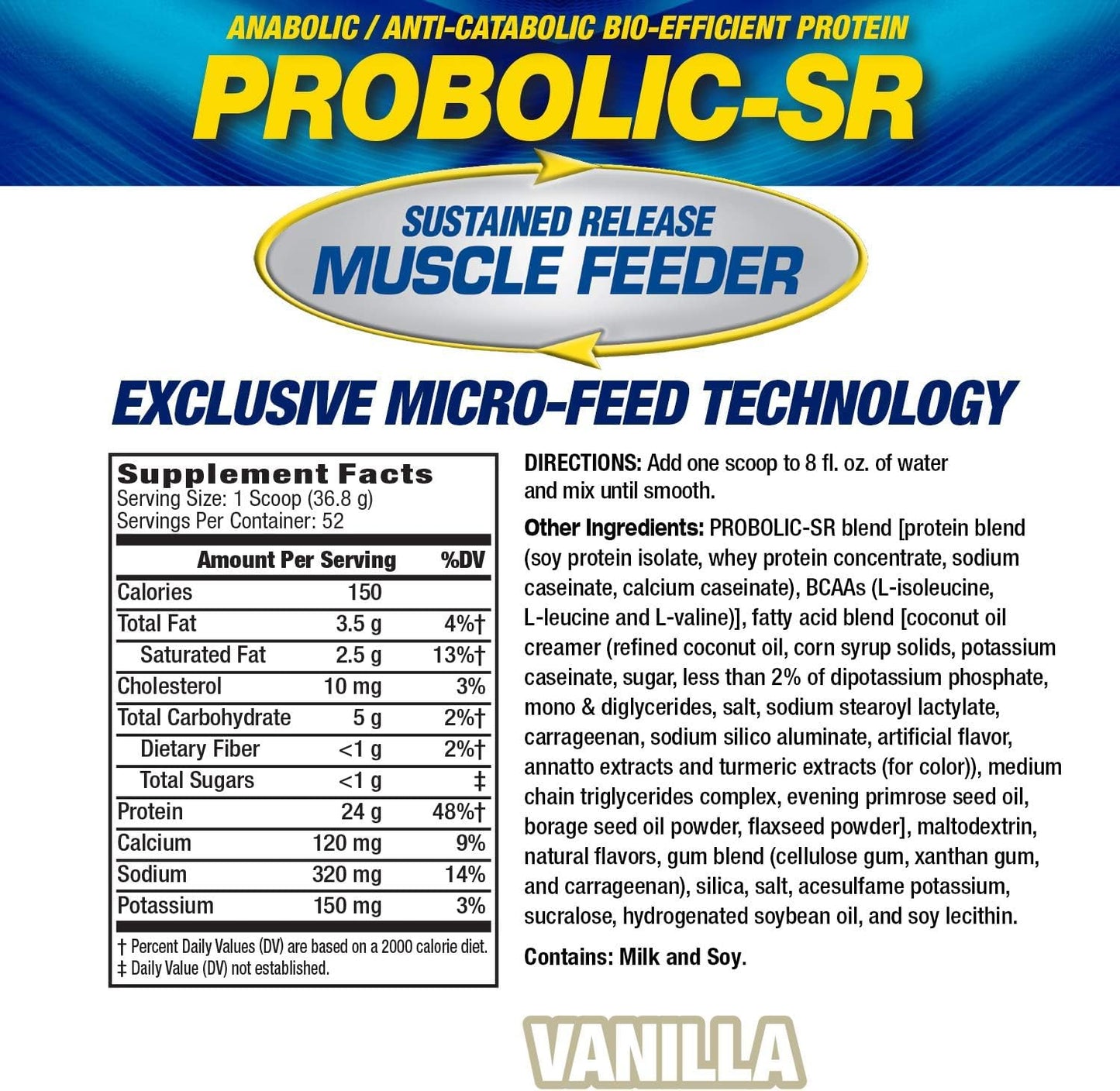 Maximum Human Performance Probolic-SR Sustained Release Protein Powder 4.21 lb Vanilla