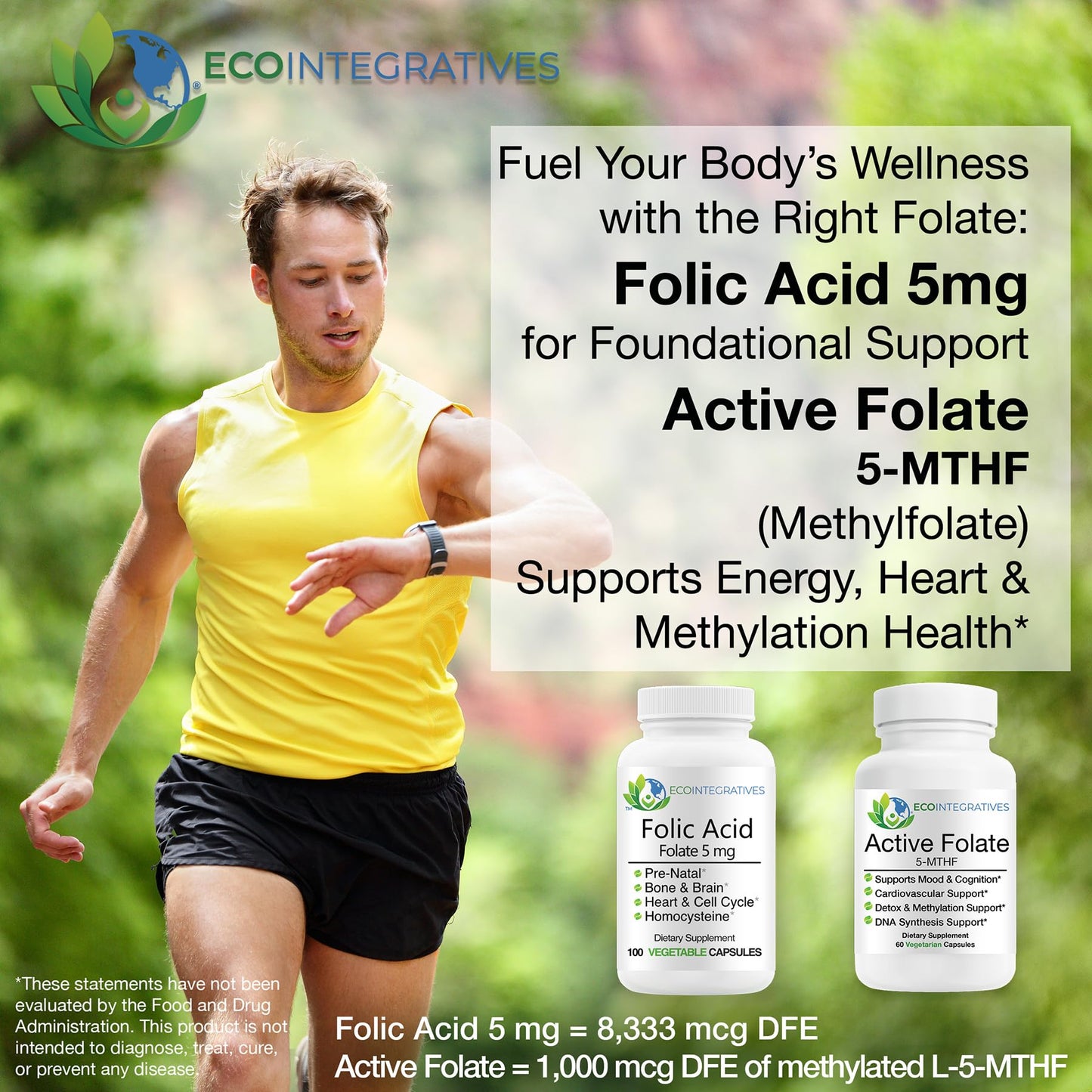 EcoIntegratives Active Folate Methylfolate 5-MTHF - Methylated Folate 1000 mcg (1700 mcg DFE), 60 Capsules