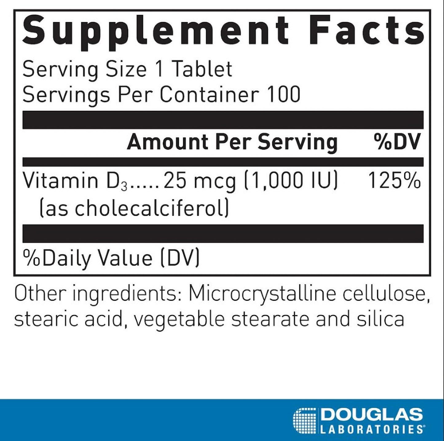 Douglas Laboratories Vitamin D 25 mcg (1,000 IU) D3 Tablet, 100 Tablets