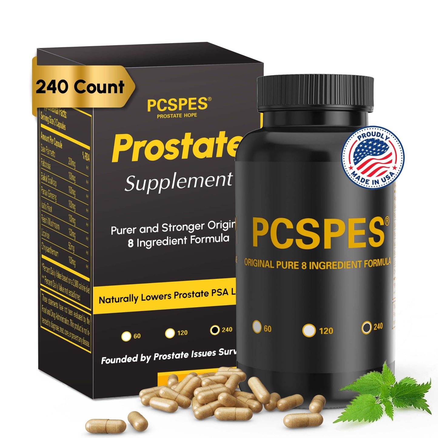 PCSPES Prostate Support Capsules with Saw Palmetto & 7 Herbs, 240 Count