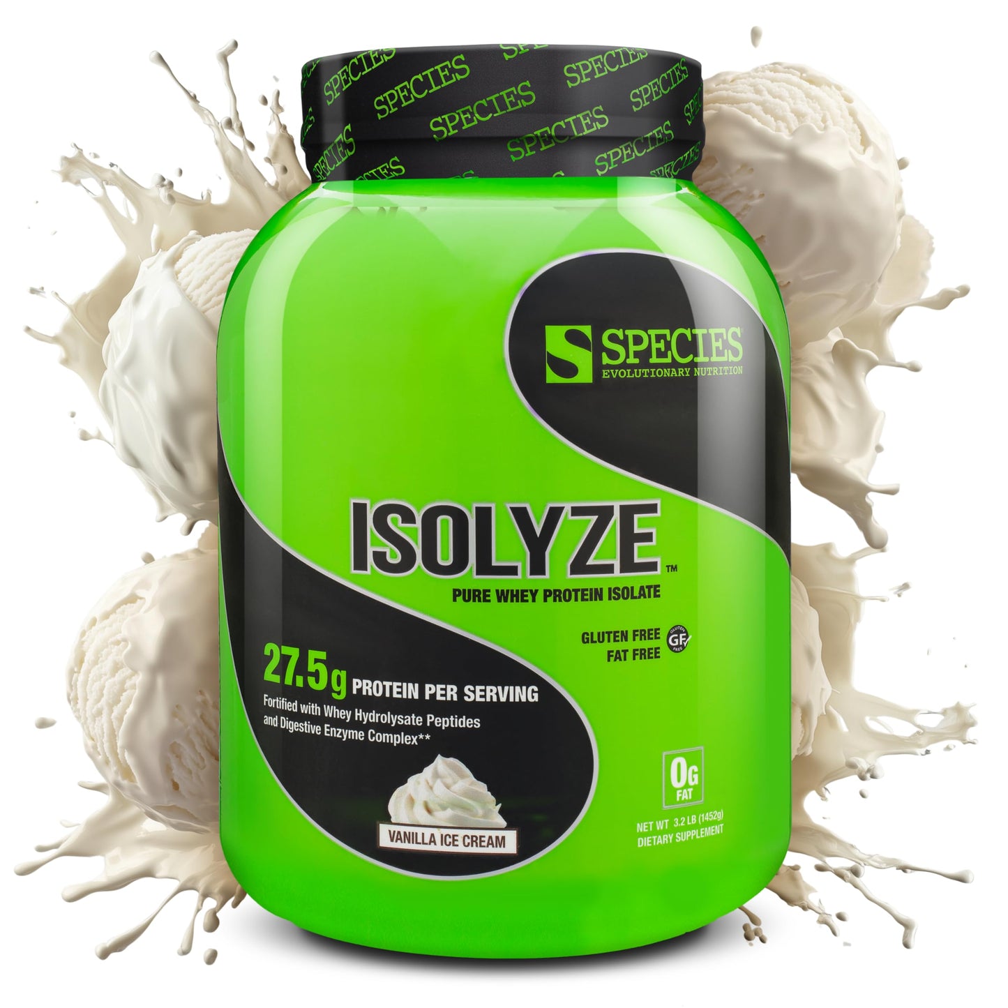 Species Nutrition Isolyze Whey Protein Powder, 100% Whey Isolate, Vanilla Ice Cream, 49.6 oz