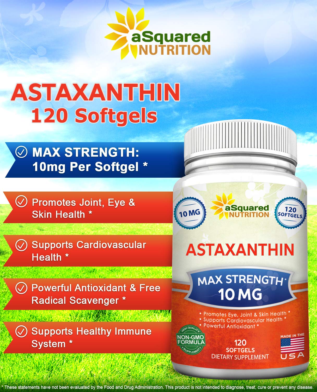 aSquared Nutrition Astaxanthin Supplement Softgels 120