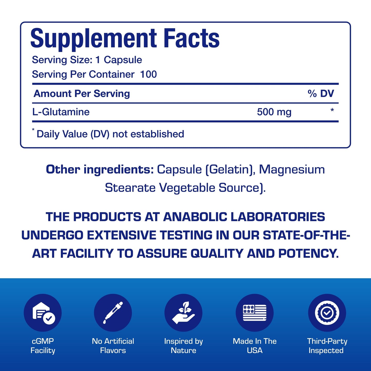 Anabolic Laboratories L-Glutamine Capsules 500mg, 100 Servings