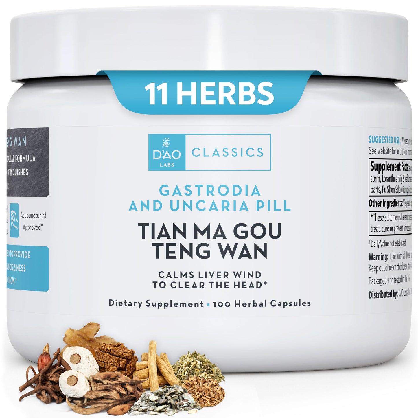 DAO Labs Tian Ma Gou Teng Wan Gastrodia and Uncaria Herbal Capsules, 100 Capsules