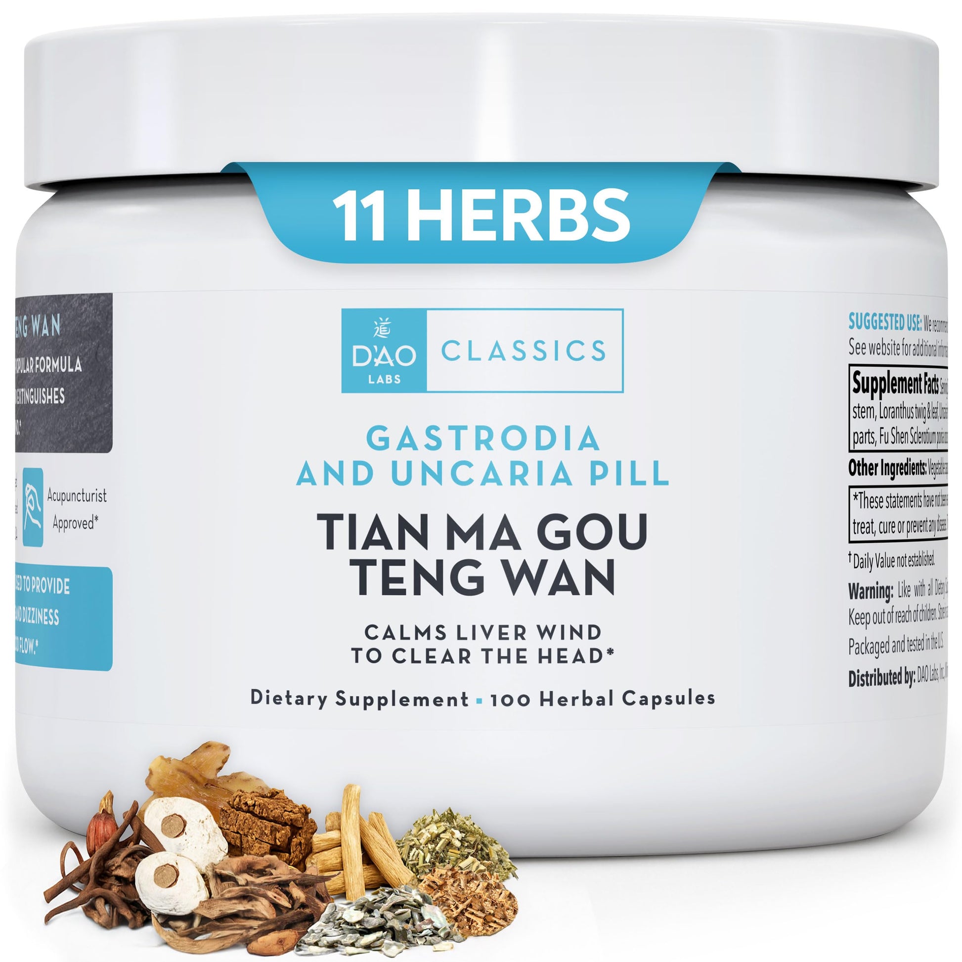 DAO Labs Tian Ma Gou Teng Wan Gastrodia and Uncaria Herbal Capsules, 100 Capsules