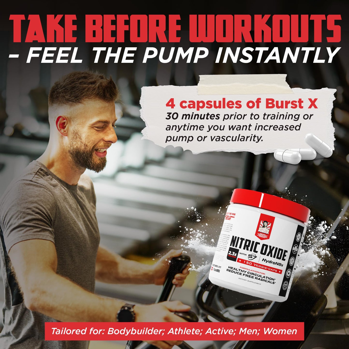 Old School Labs Nitric Oxide Booster for Men & Women, Pre-Workout Supplement with HydroNOx Citrulline HCl & S7 Blend for Enhanced Blood Circulation, Muscle Pump & Endurance, Capsules, 150 Count