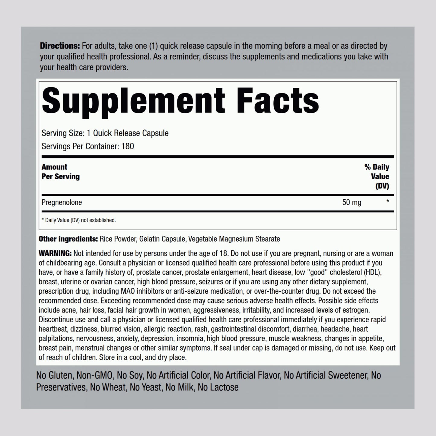 Piping Rock Pregnenolone 50 mg, 180 Capsules