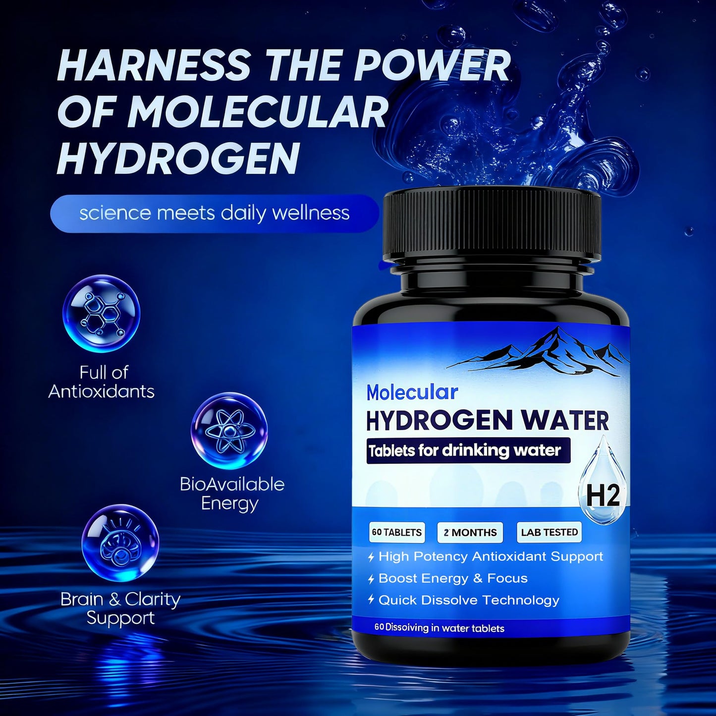 AUCIER Molecular Hydrogen Water Tablets, 60 Tablets