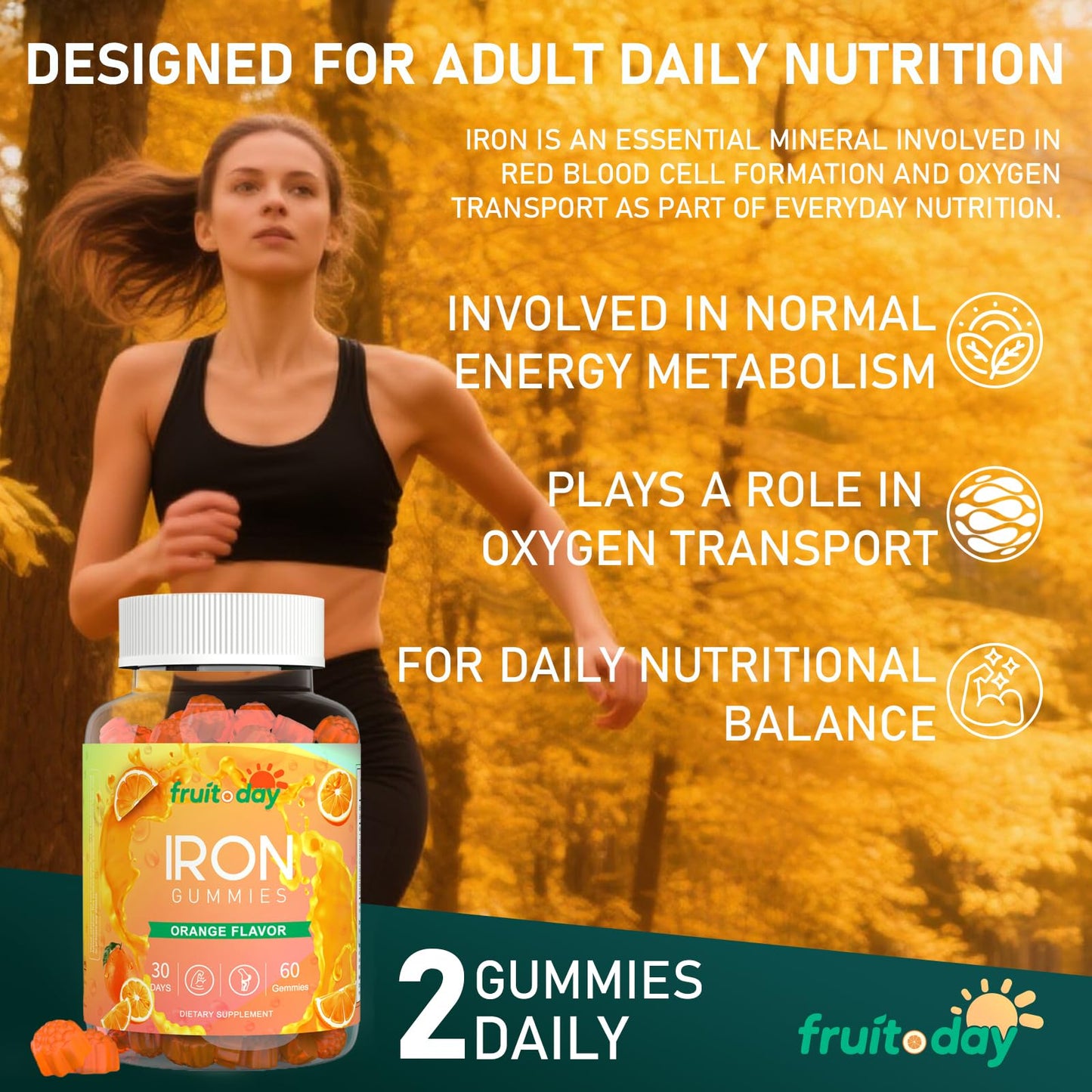 Fruitoday Gentle Iron Bisglycinate Gummies 40 mg with Vitamin C, 60 Count