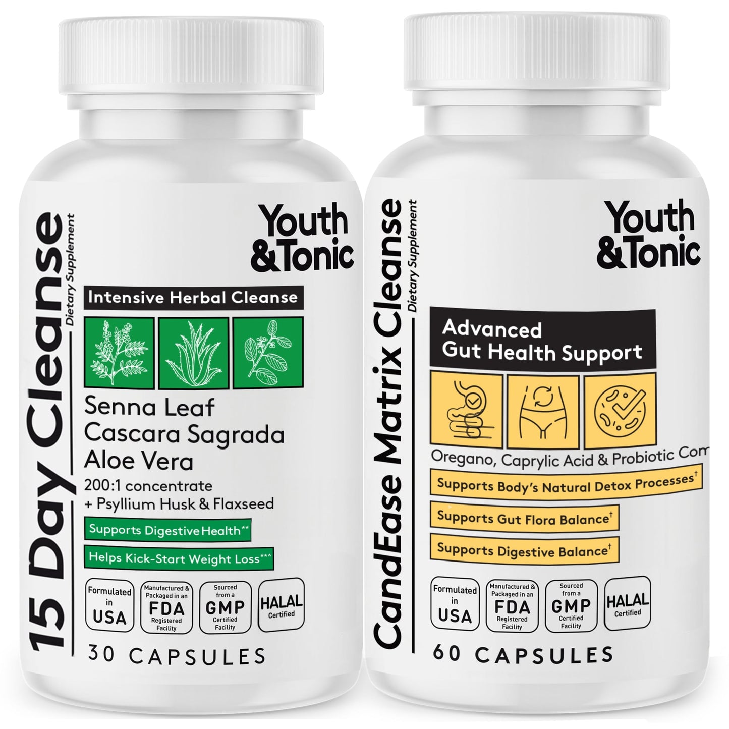 Youth & Tonic Candida Support Detox Capsules, 180 Count