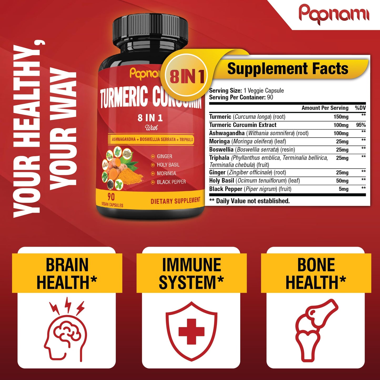 Papnami Turmeric Curcumin Extract Capsules, 90 Count